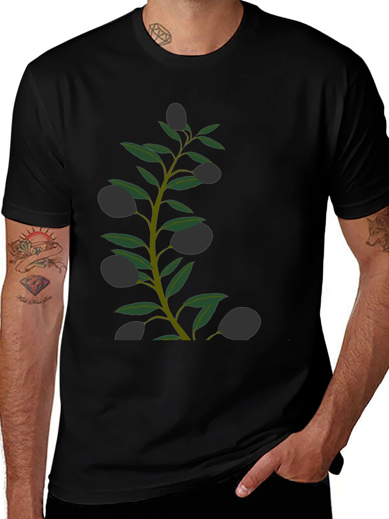 Variant 25 of Olive Branch Graphic Black T-Shirt