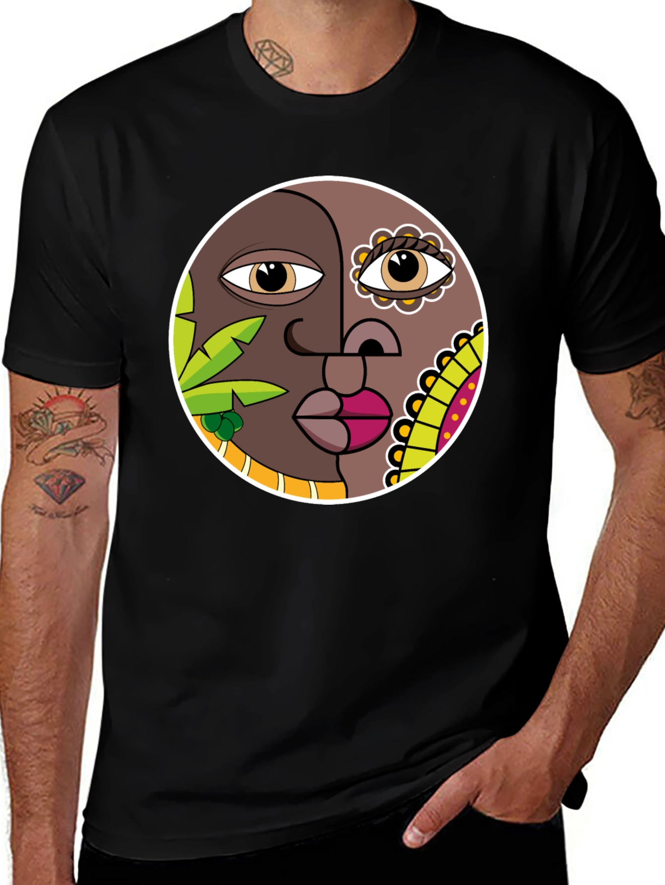 Abstract Face Graphic Black T-Shirt