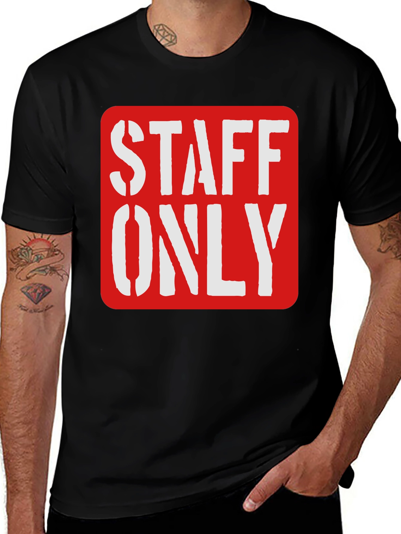 Staff Only Graphic Tee - Black Crew Neck Shirt