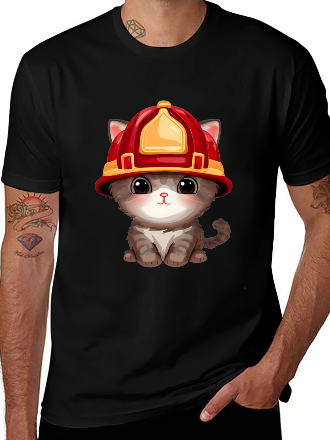 Variant 6 of Firefighter Kitten T-Shirt - Cute Rescue Cat Tee