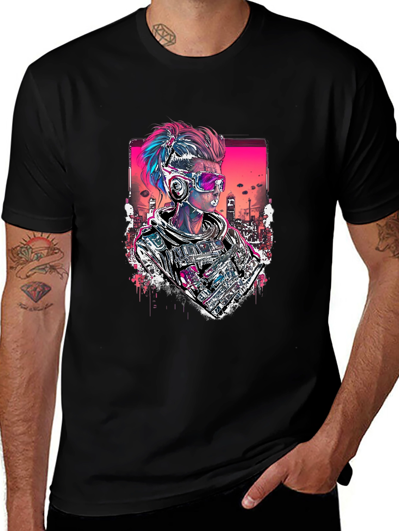 Black Cyberpunk Soldier Graphic Black Tee main image