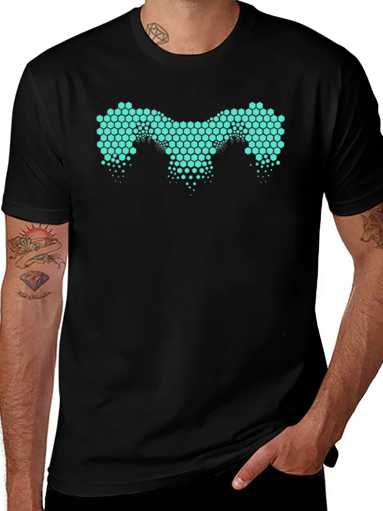 Black Honeycomb Pattern Tee - Modern Design main image