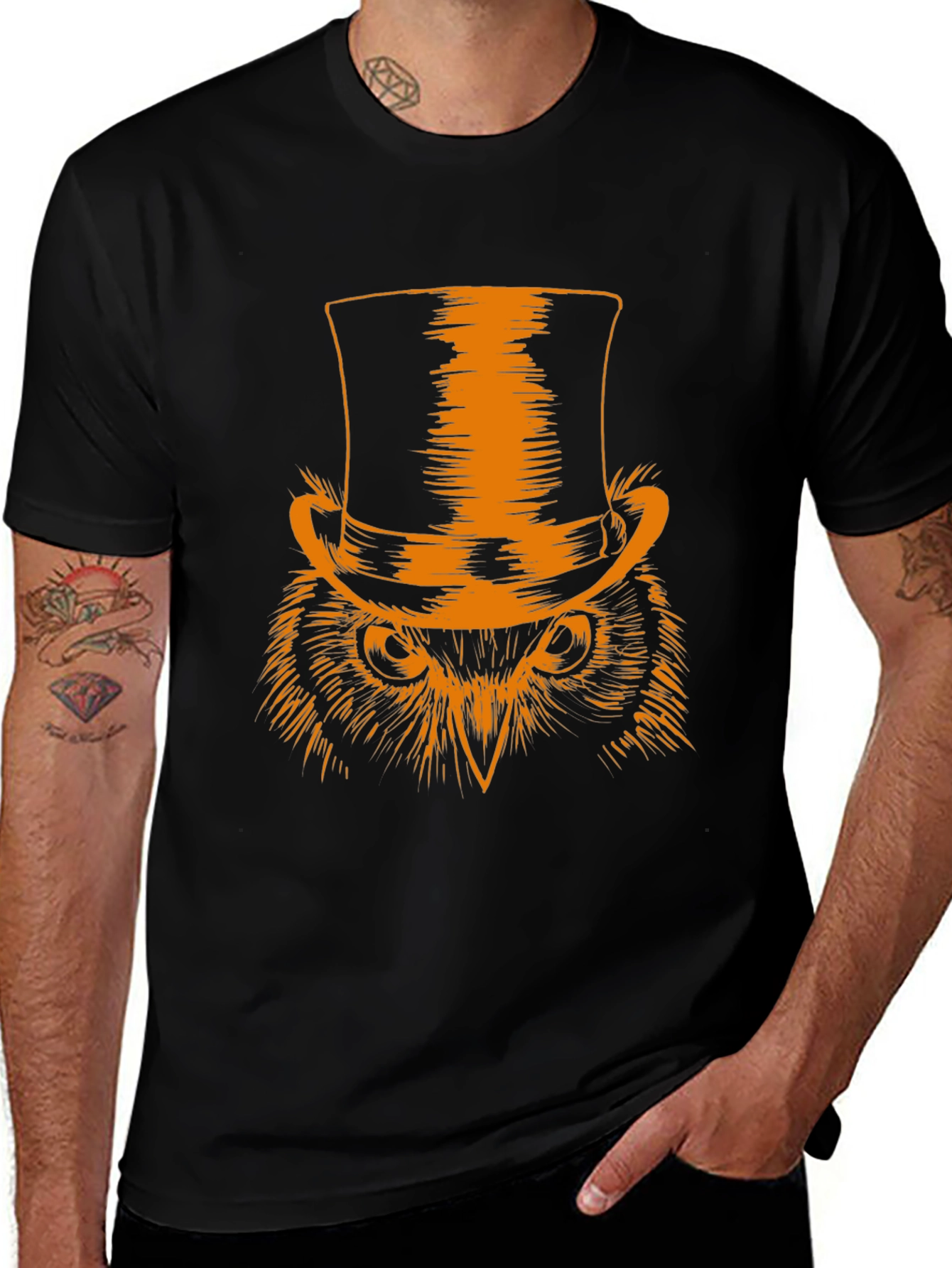 Variant 23 of Owl Top Hat Graphic Tee - Men's Black T-Shirt