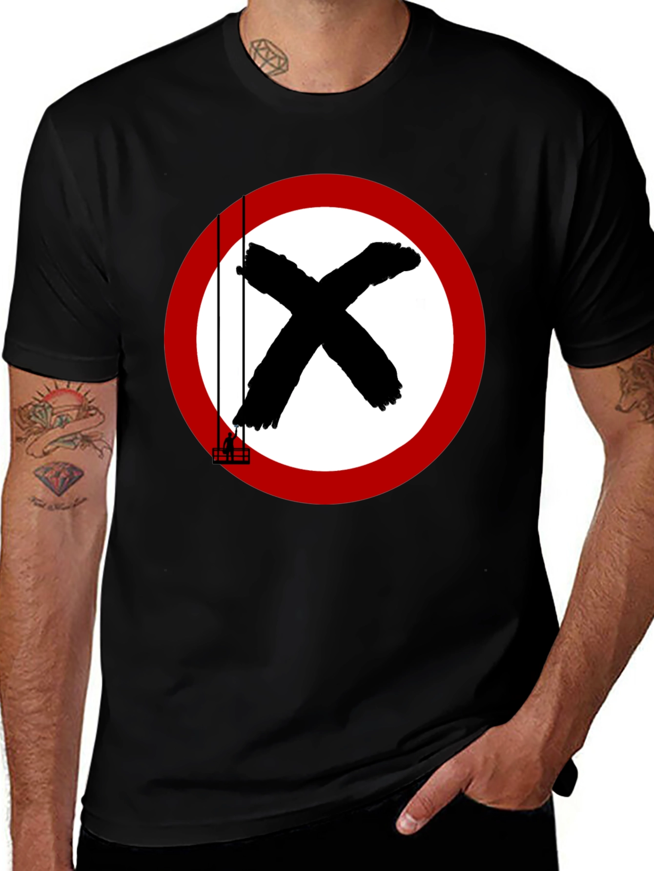 Variant 6 of Black T-Shirt with Circular X Design