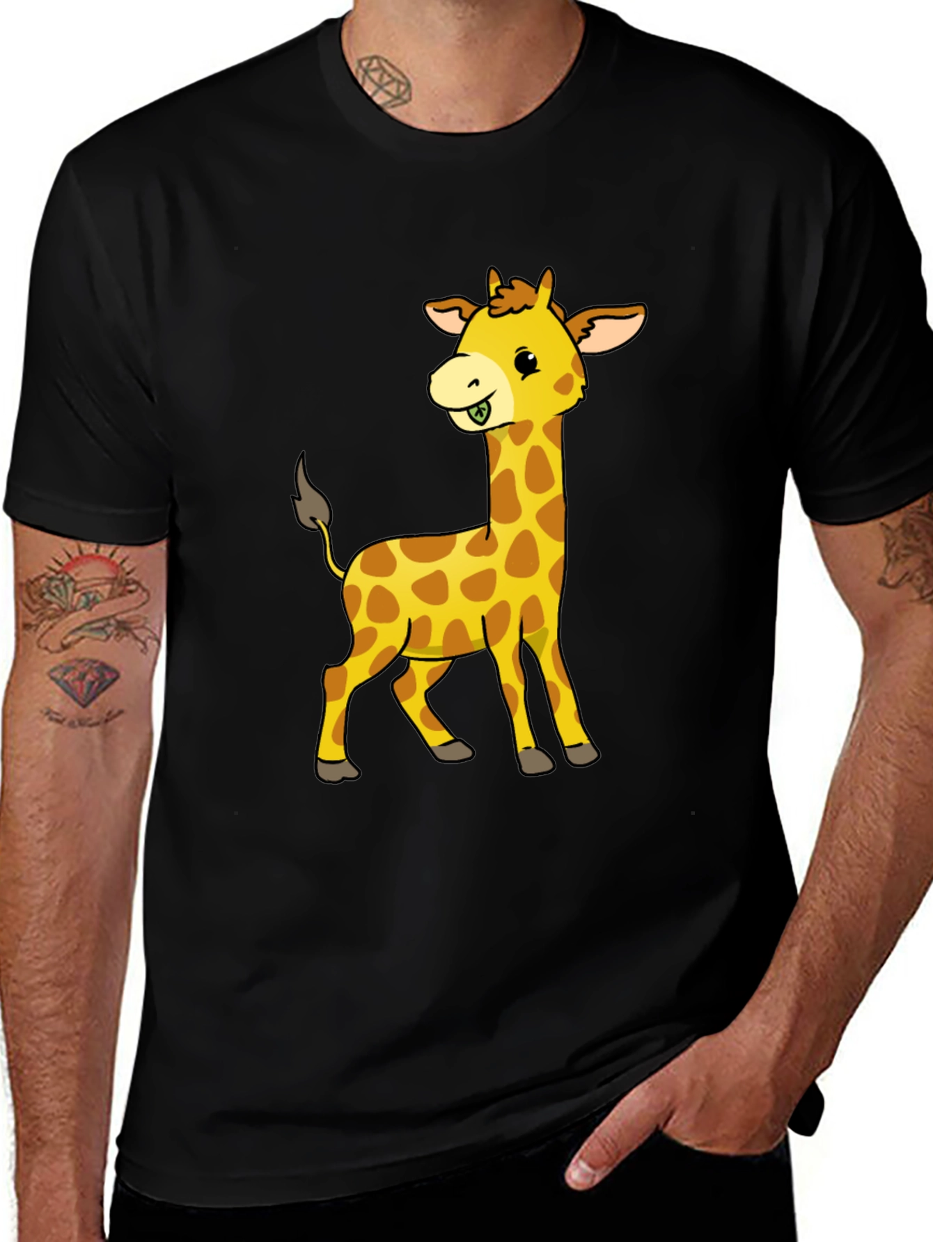 Variant 15 of Cute Giraffe Graphic Tee - Black Casual Shirt