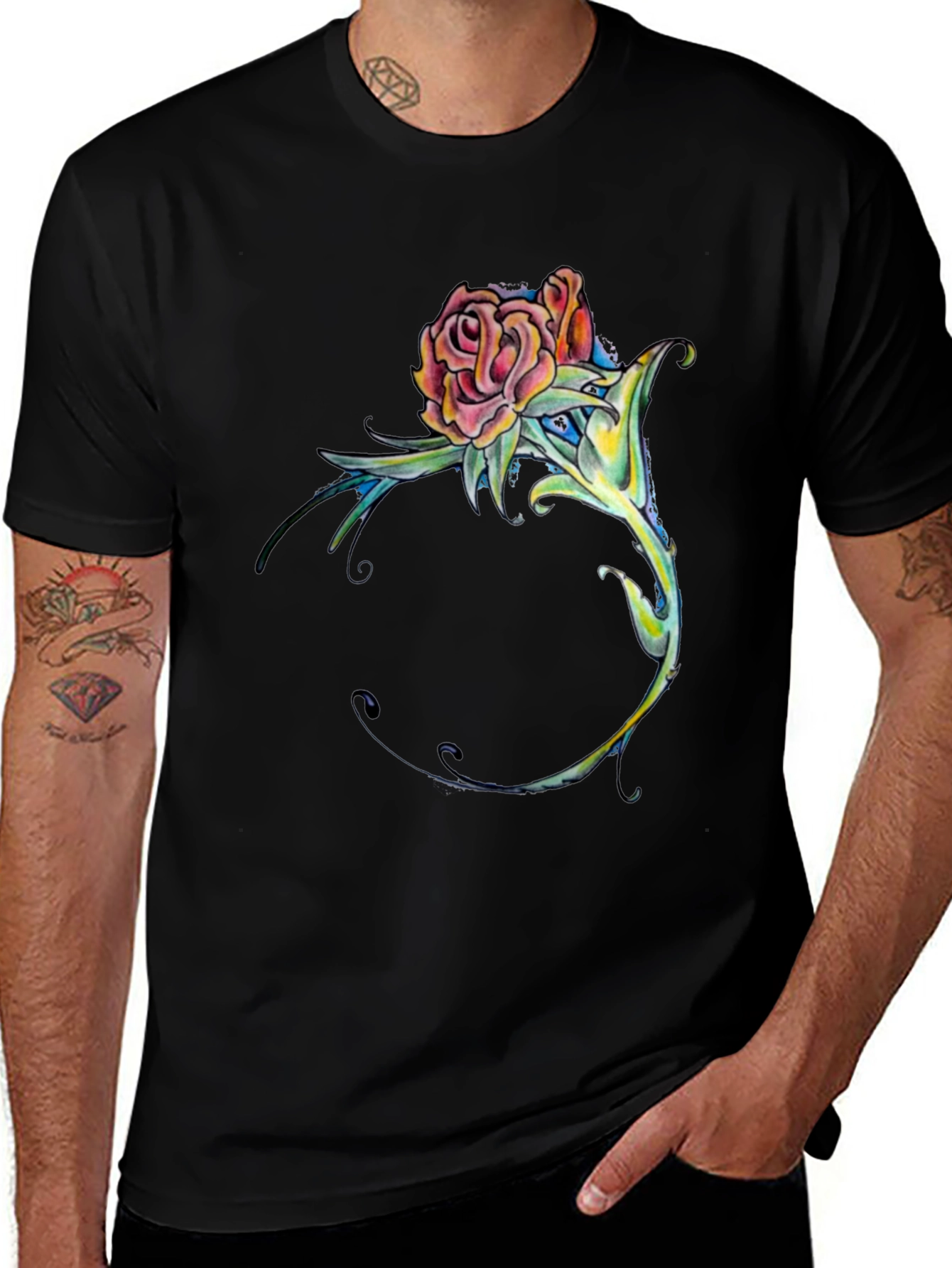 Variant 13 of Rose Tattoo Graphic Black T-Shirt