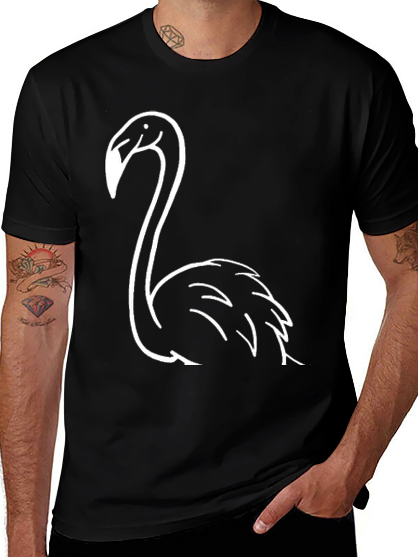 Variant 18 of Black T-Shirt with White Flamingo Graphic