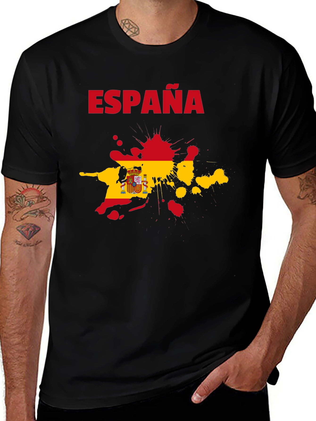 Espana Spain Flag Splatter Black T-Shirt