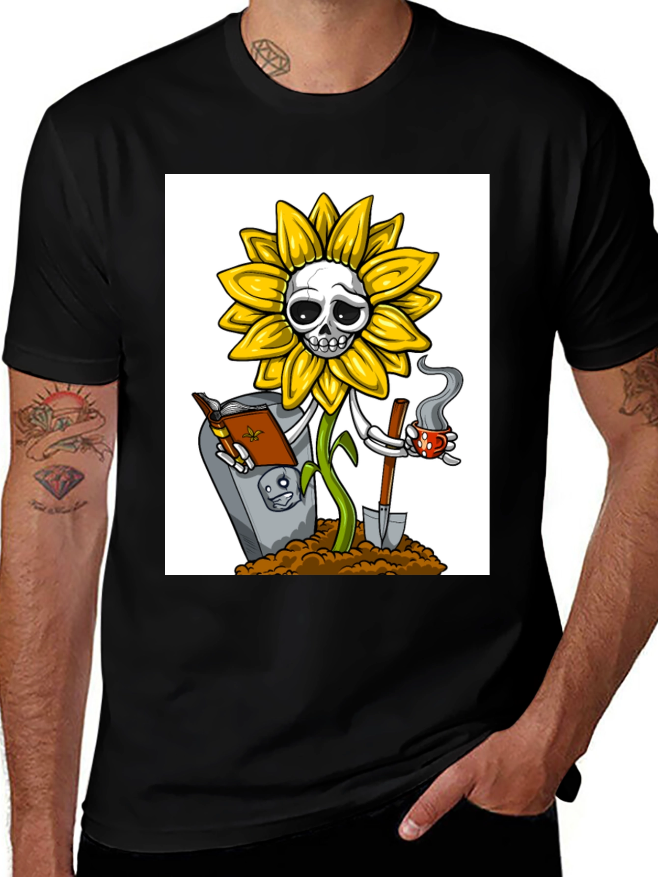 Variant 30 of Sunflower Skeleton Graphic Tee - Unique Design