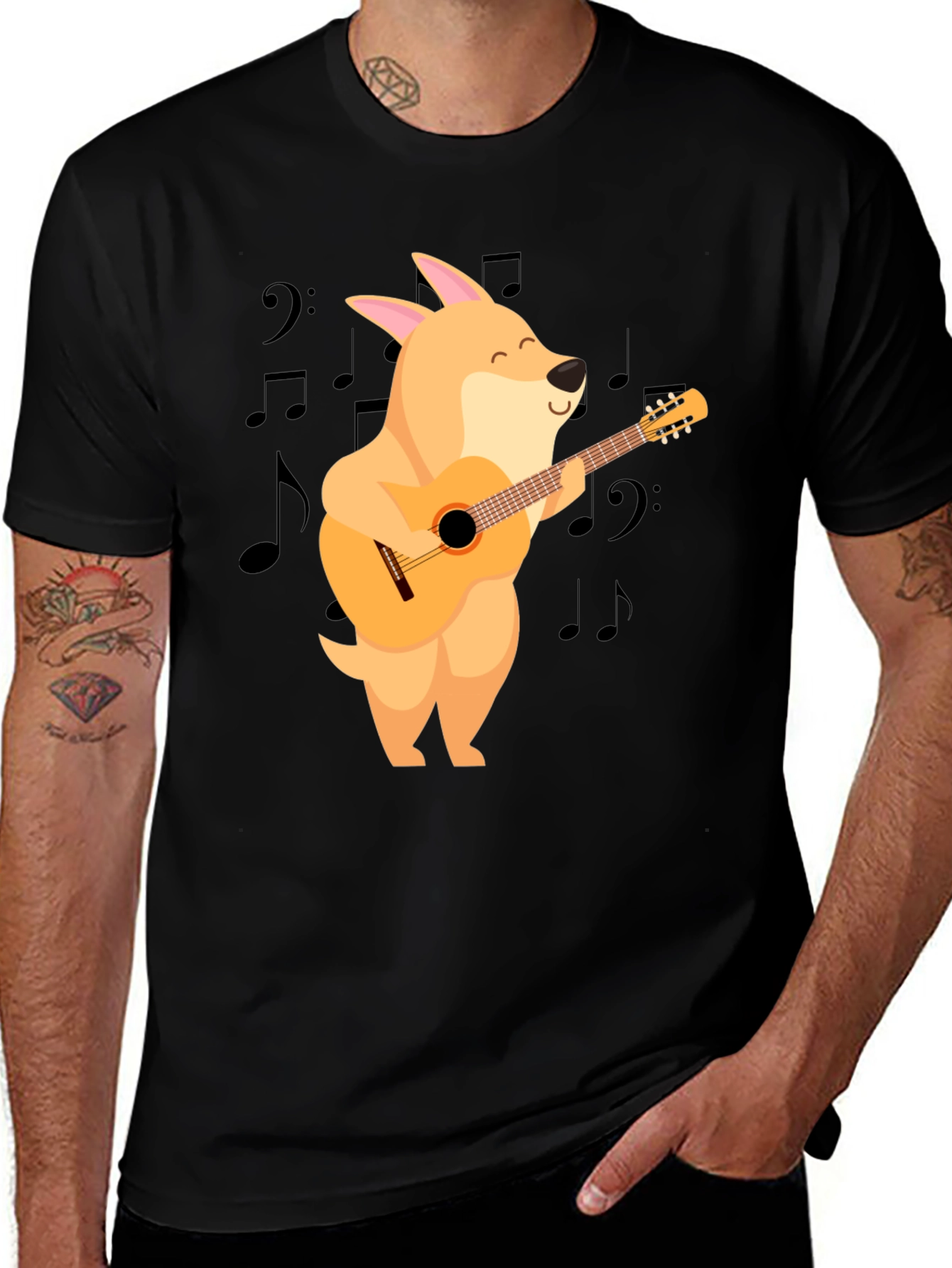 Variant 29 of Dog Playing Guitar Black T-Shirt