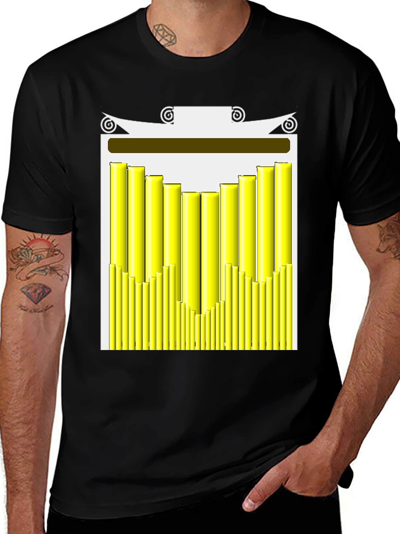 Black Abstract Graphic Tee - Modern Yellow Bars Design main image