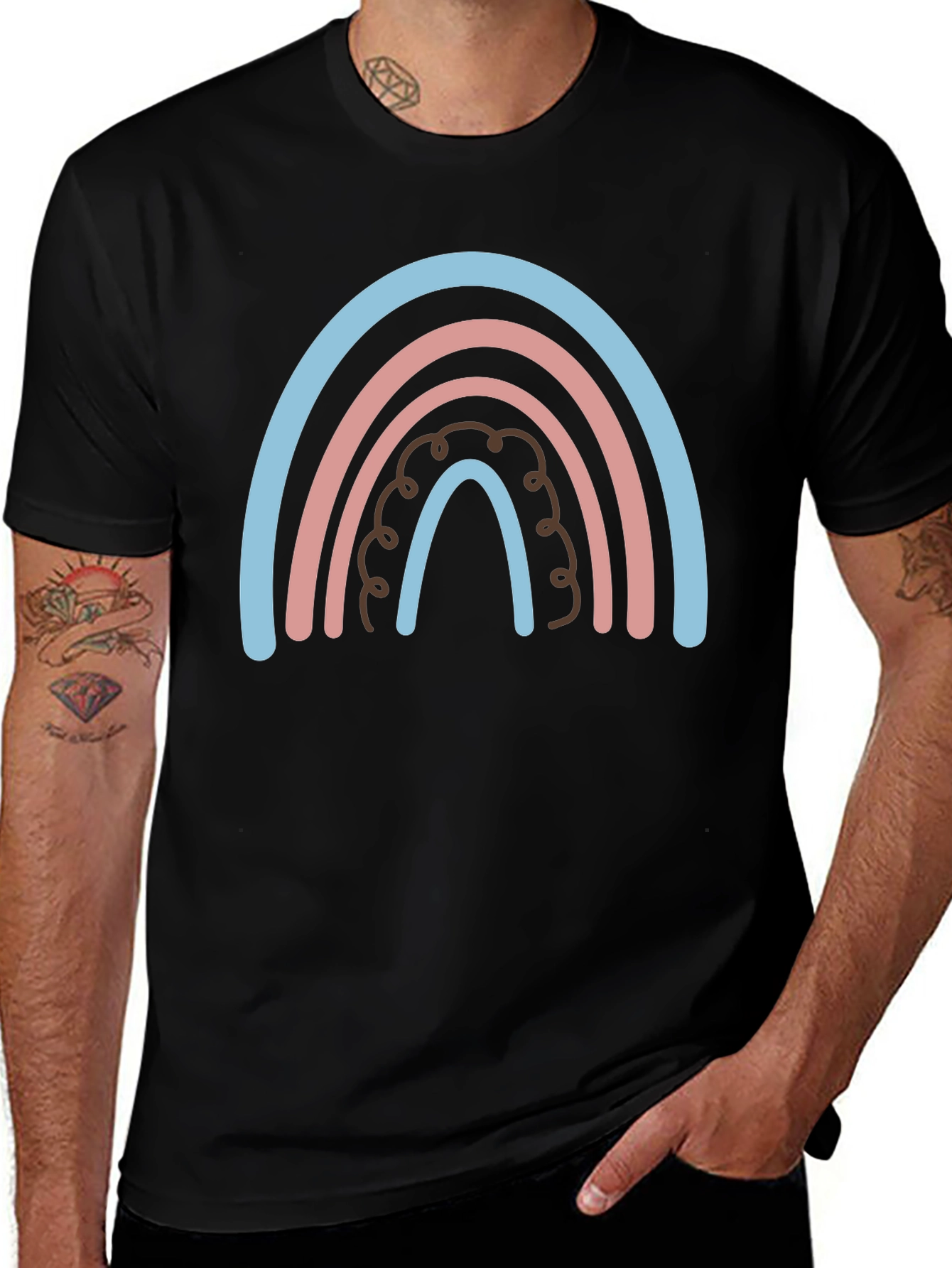 Black Rainbow Graphic Print Tee - Casual Comfort main image