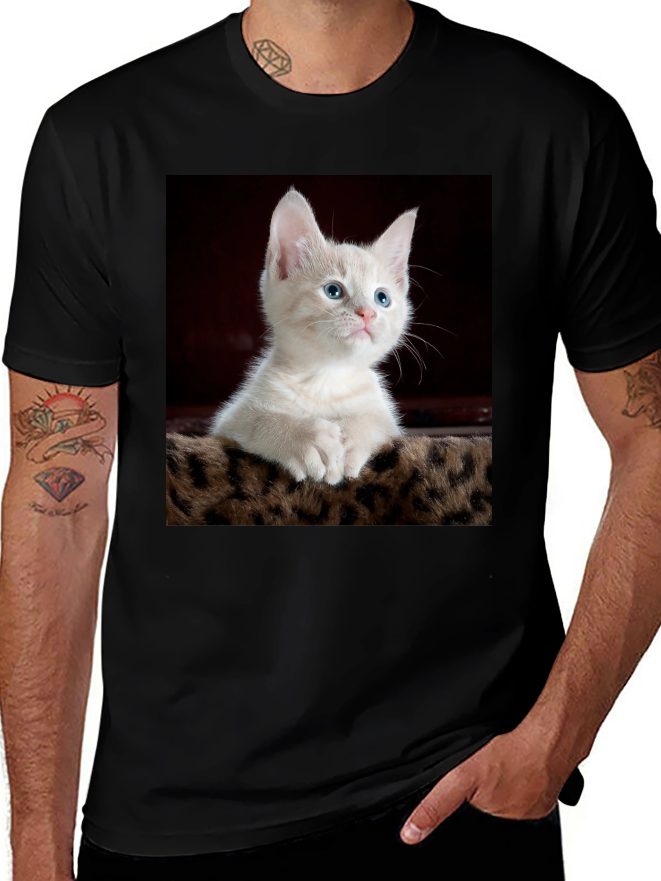 Variant 20 of Cute Kitten Graphic Tee - Black Cotton T-Shirt
