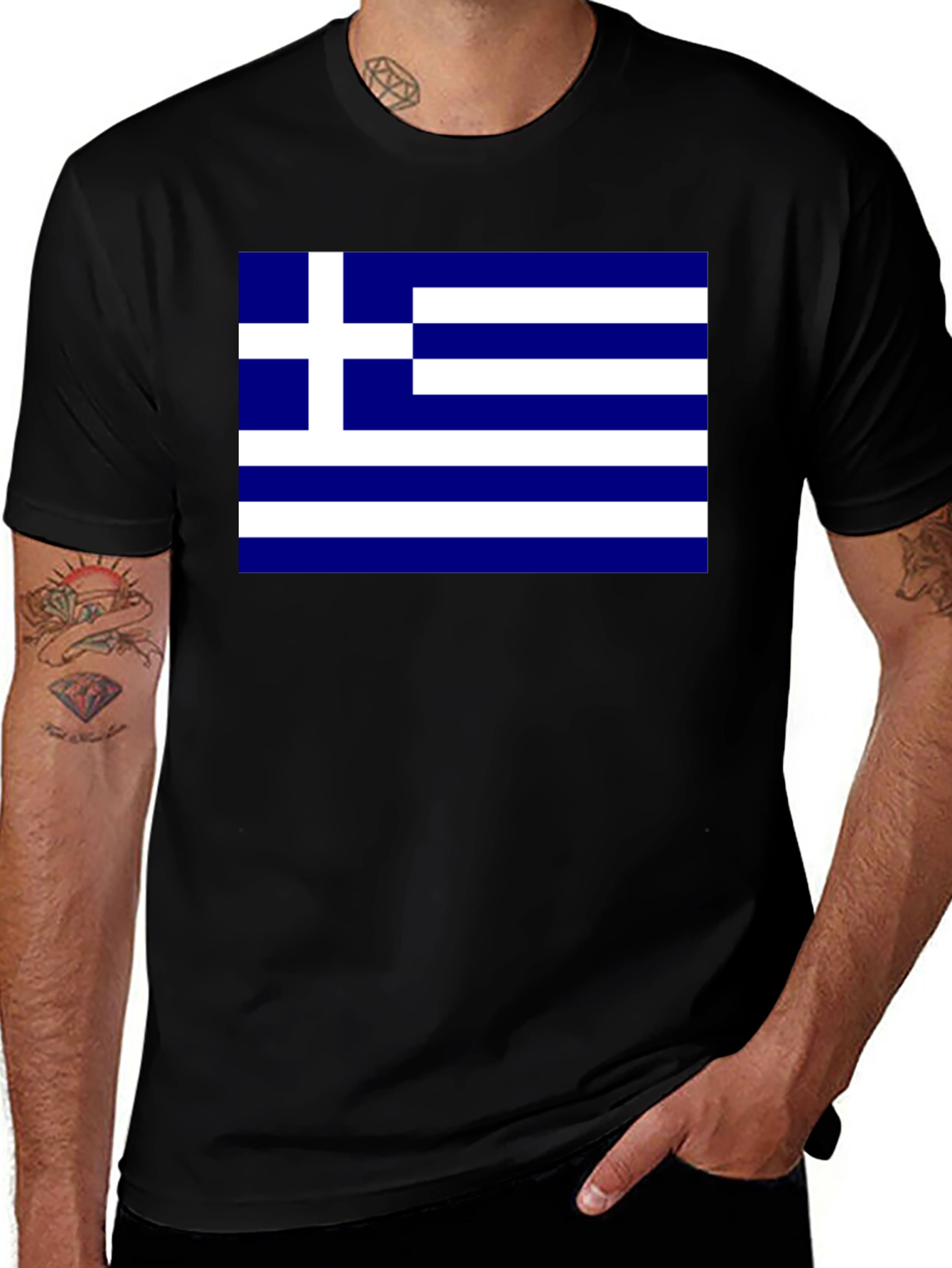 Variant 21 of Greece Flag Graphic Tee - Black Cotton T-Shirt