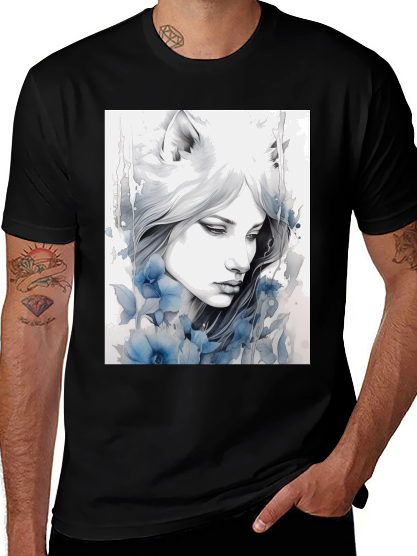 Wolf Woman Art Graphic T-Shirt