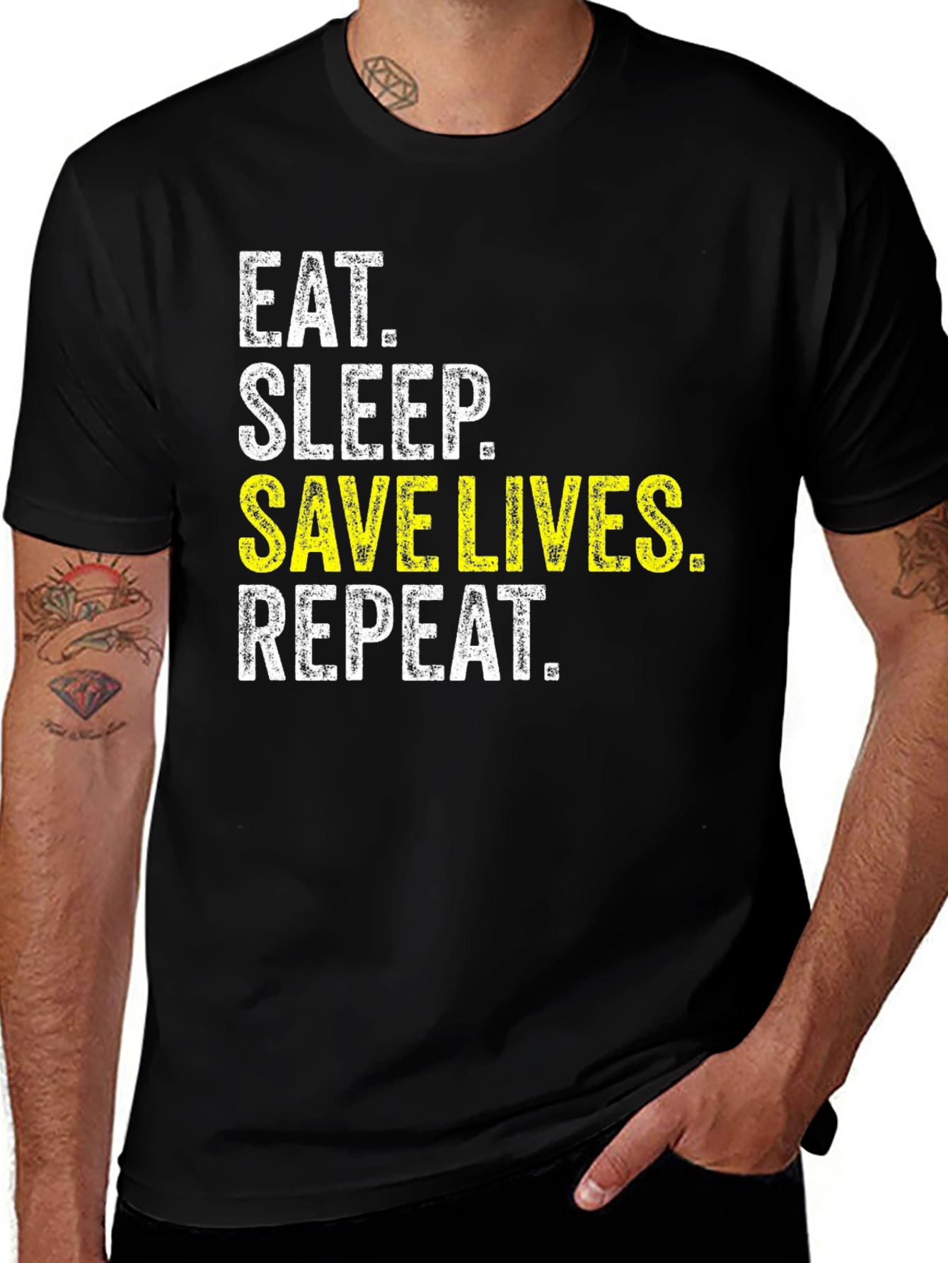 Variant 10 of Eat Sleep Save Lives Repeat T-Shirt - Black