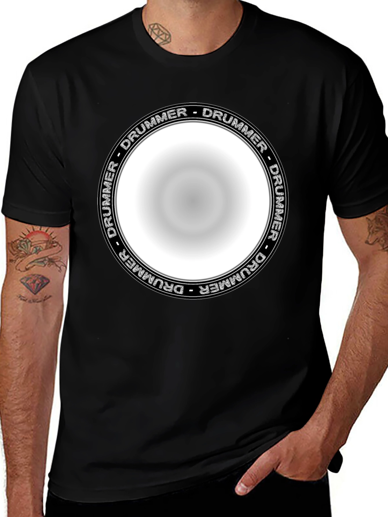 Variant 18 of Drummer Circle Graphic T-Shirt - Unisex Black Tee
