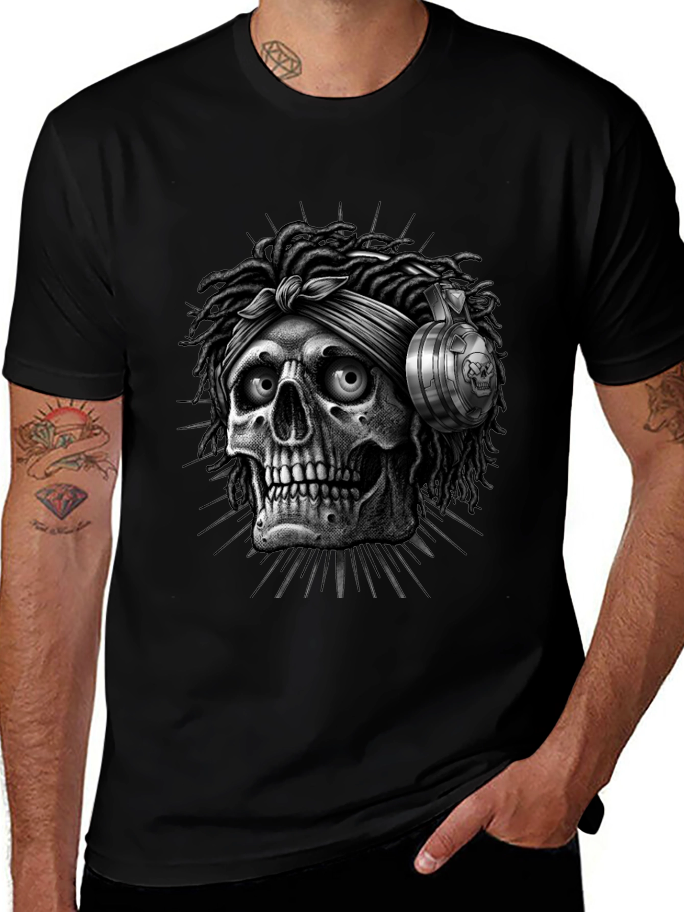 Variant 9 of Skull with Dreadlocks Graphic Tee