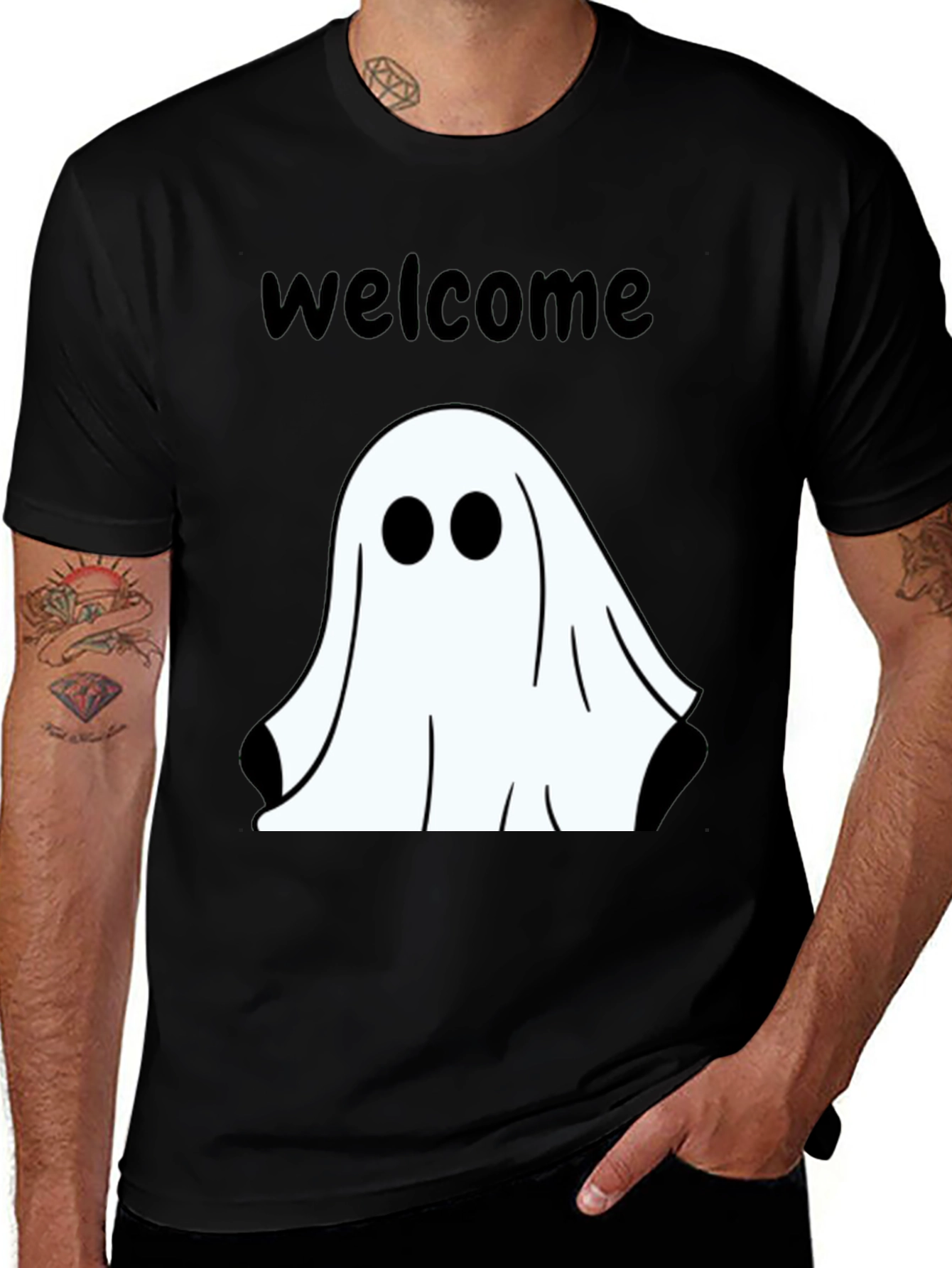 Variant 15 of Welcome Ghost Graphic Tee - Halloween Apparel