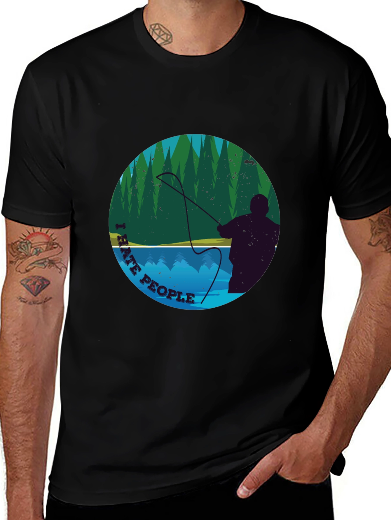Variant 6 of I Hate People Fly Fishing Graphic Tee - Black