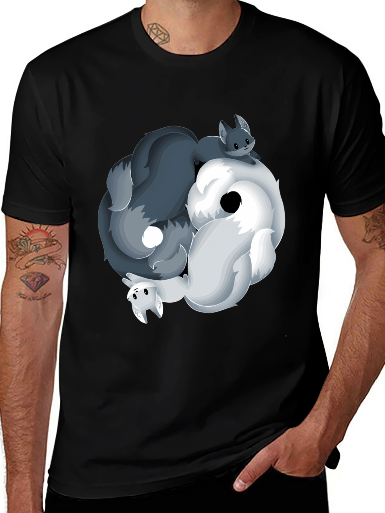 Yin Yang Wolves T-Shirt - Black