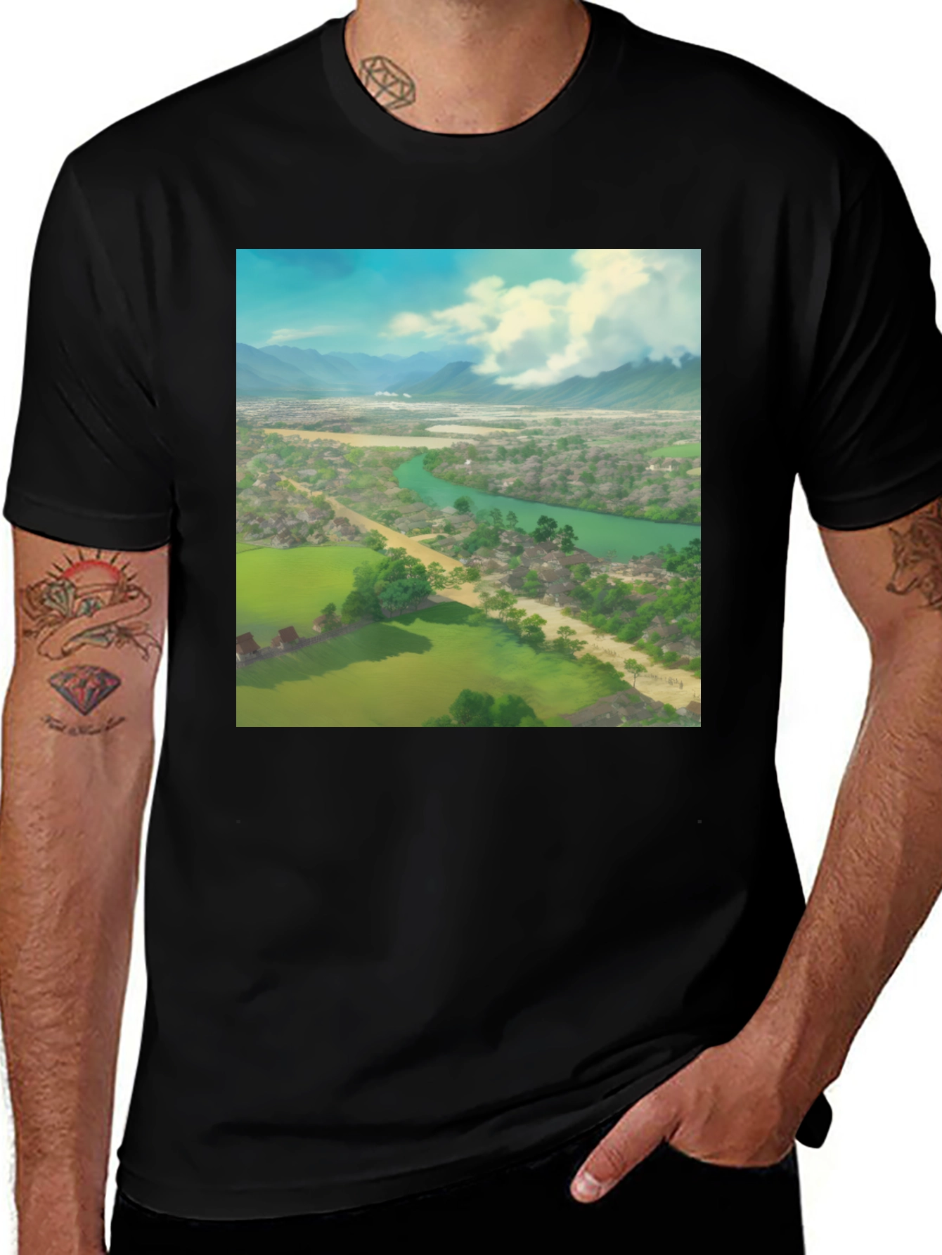 Variant 27 of Landscape Graphic Black T-Shirt