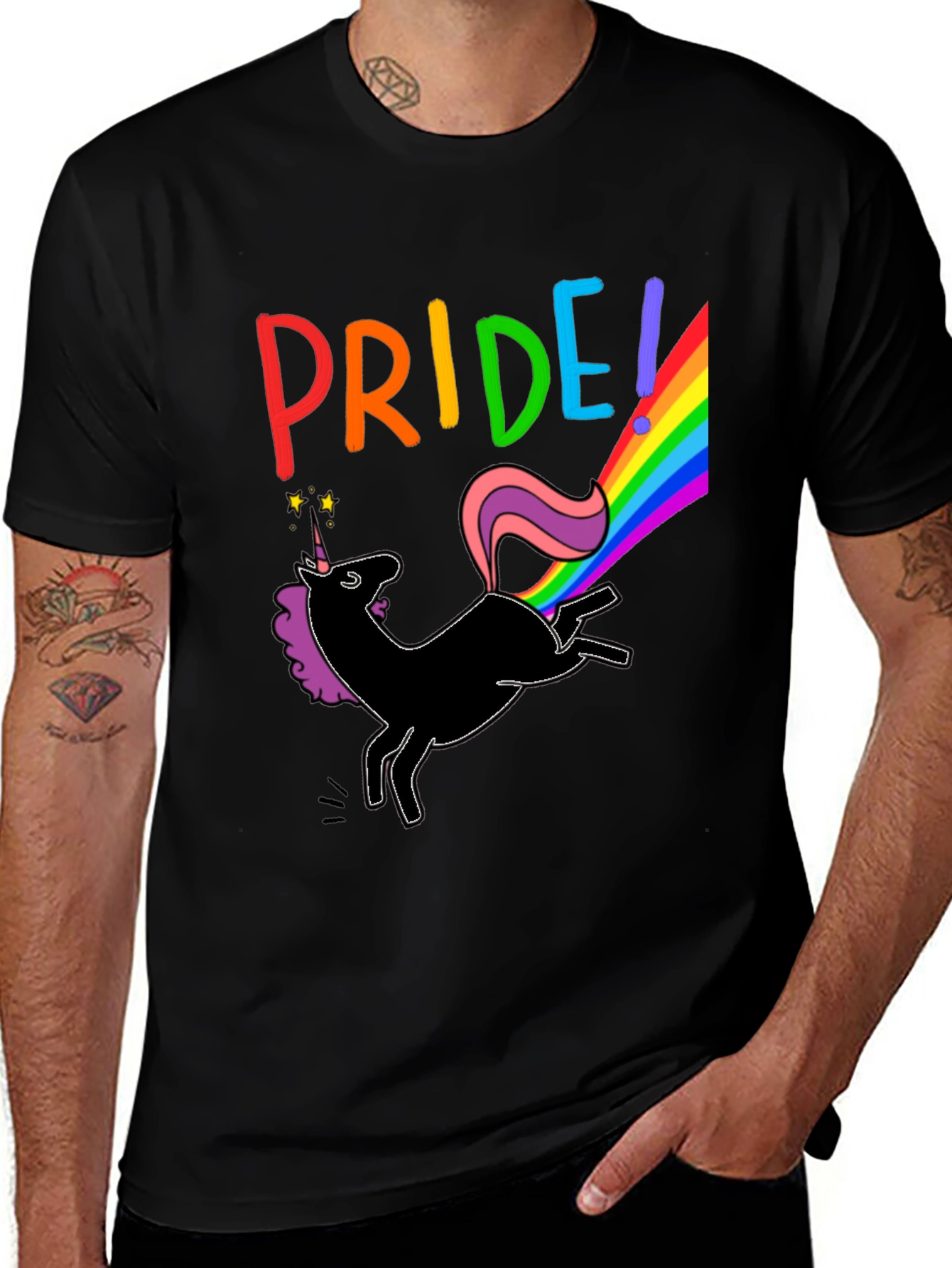 Variant 27 of Pride Unicorn Graphic Tee - Black Cotton T-Shirt
