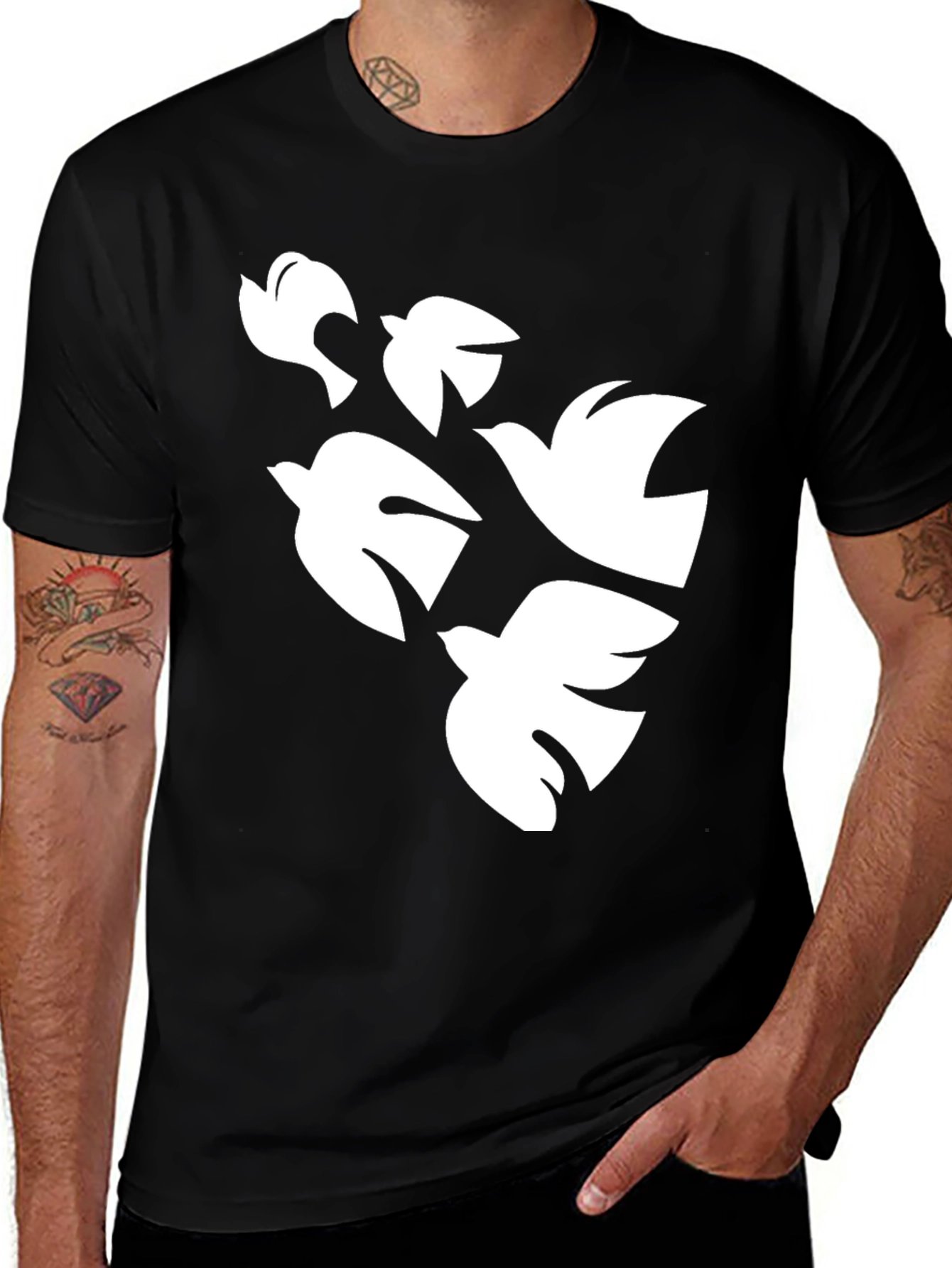 Variant 7 of Doves in Flight Graphic Tee - Black