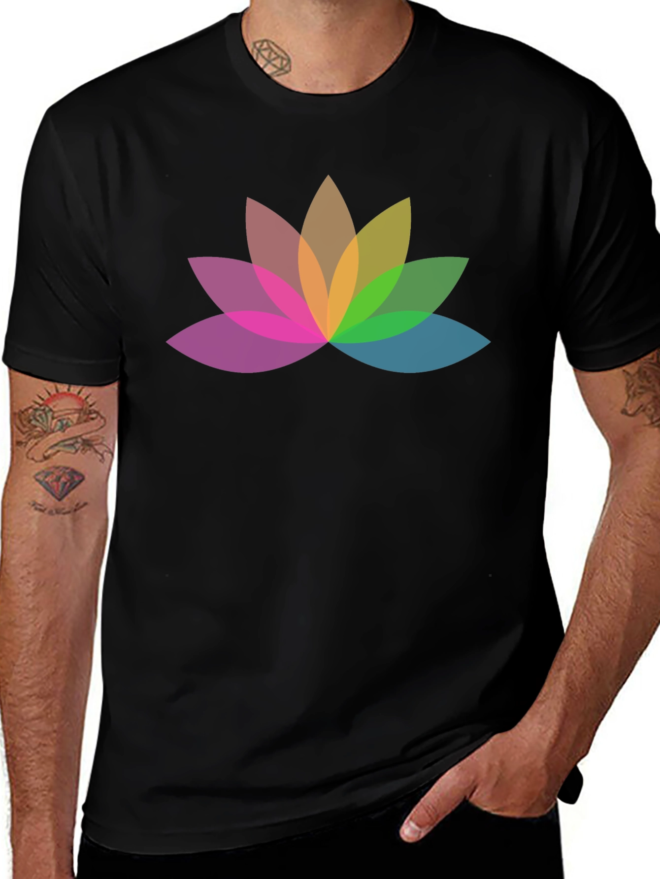 Variant 13 of Colorful Lotus Flower Graphic Black T-Shirt