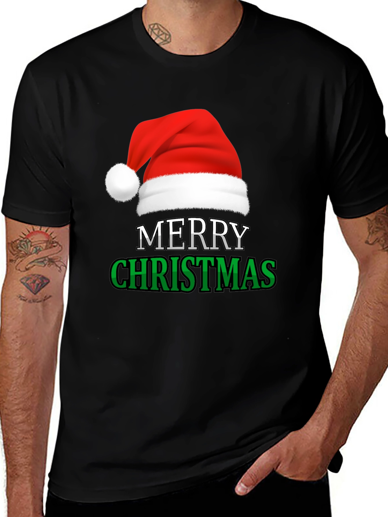 Merry Christmas Santa Hat Graphic Tee
