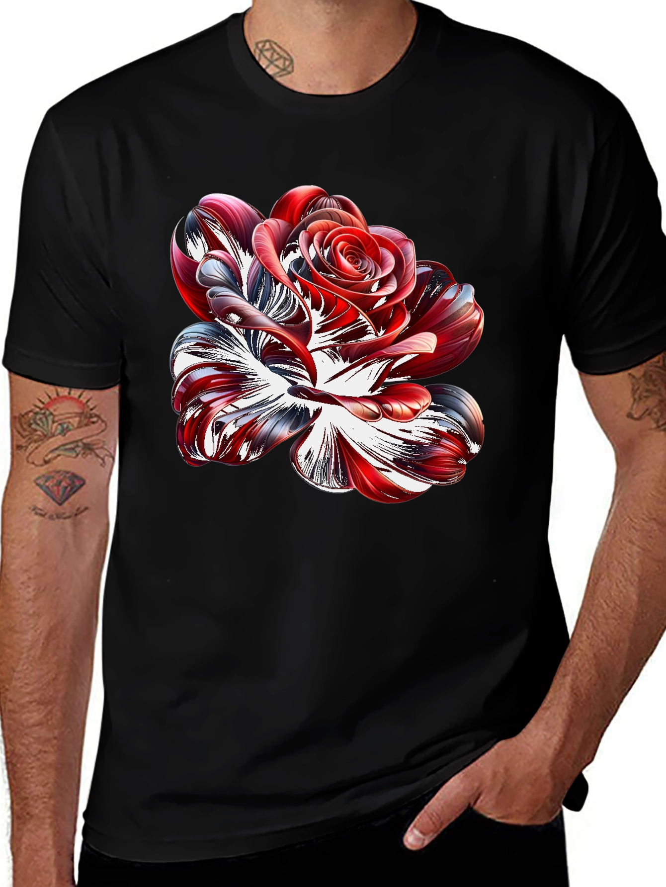 Variant 23 of Abstract Rose Graphic Black Tee Shirt
