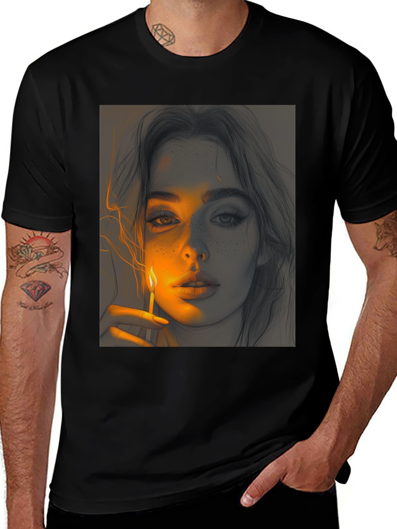 Variant 19 of Artistic Portrait Graphic Tee - Soft Black Cotton