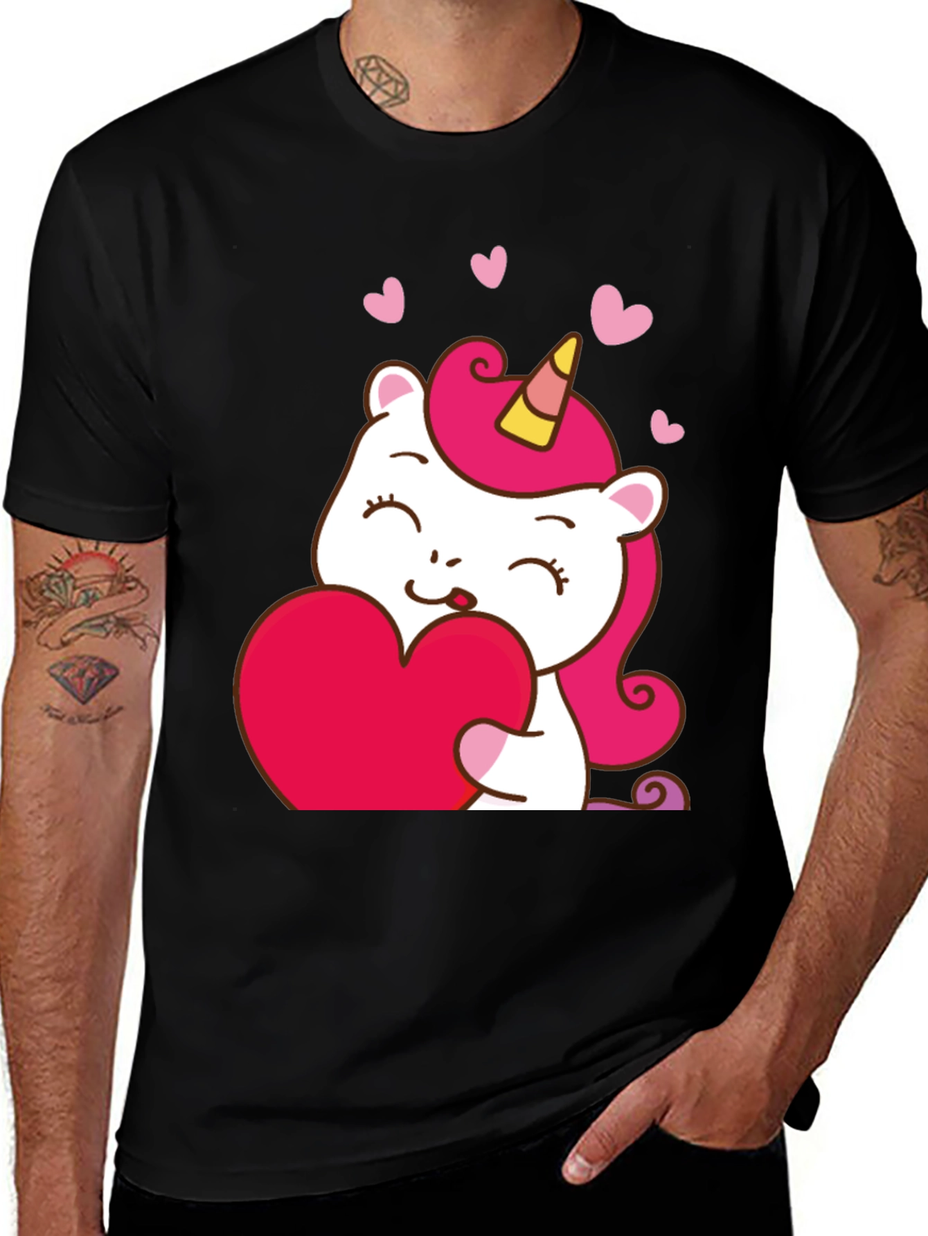 Variant 12 of Cute Unicorn Heart Graphic T-Shirt - Soft Black Tee