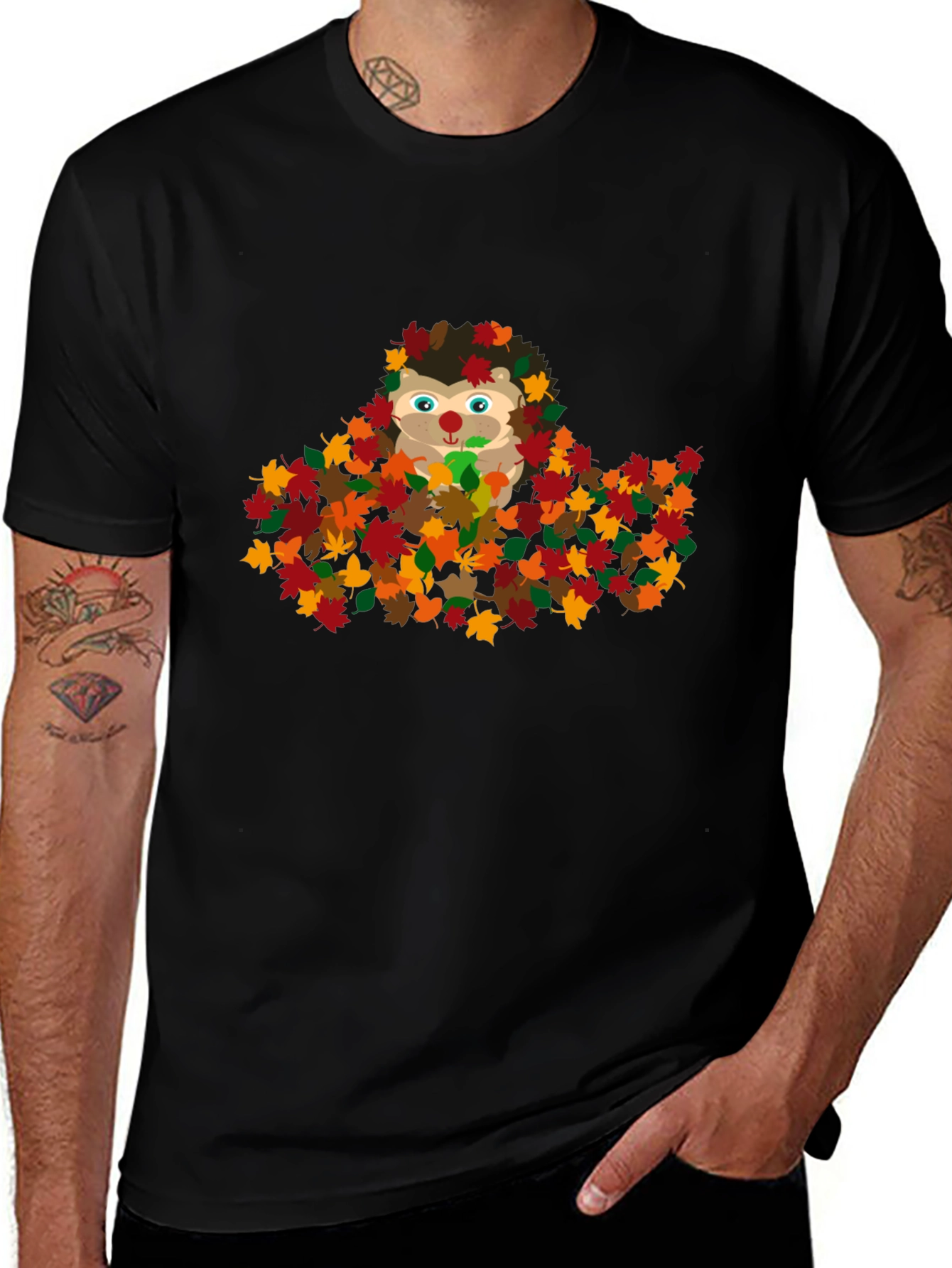 Variant 18 of Cute Hedgehog in Fall Leaves Graphic T-Shirt