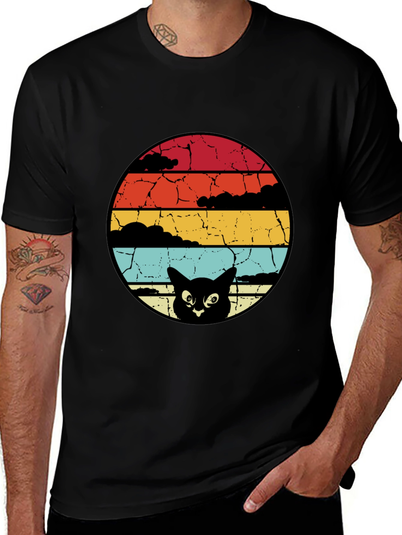 Variant 18 of Retro Cat Sunset Graphic Tee