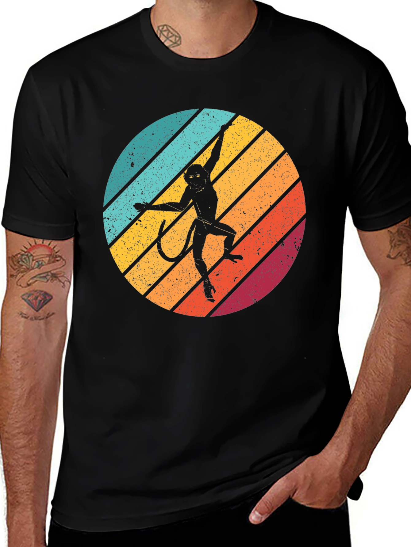 Retro Monkey Silhouette Graphic T-Shirt