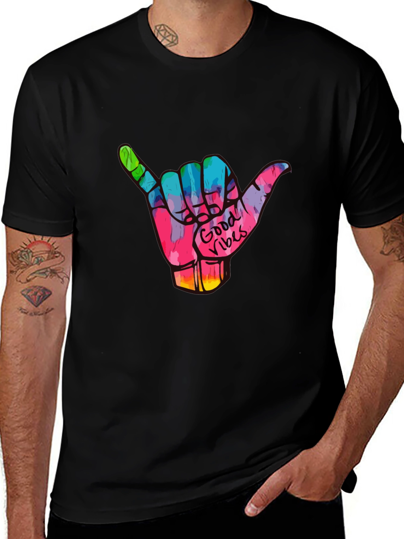 Variant 27 of Good Vibes Shaka Hand Graphic Tee - Black