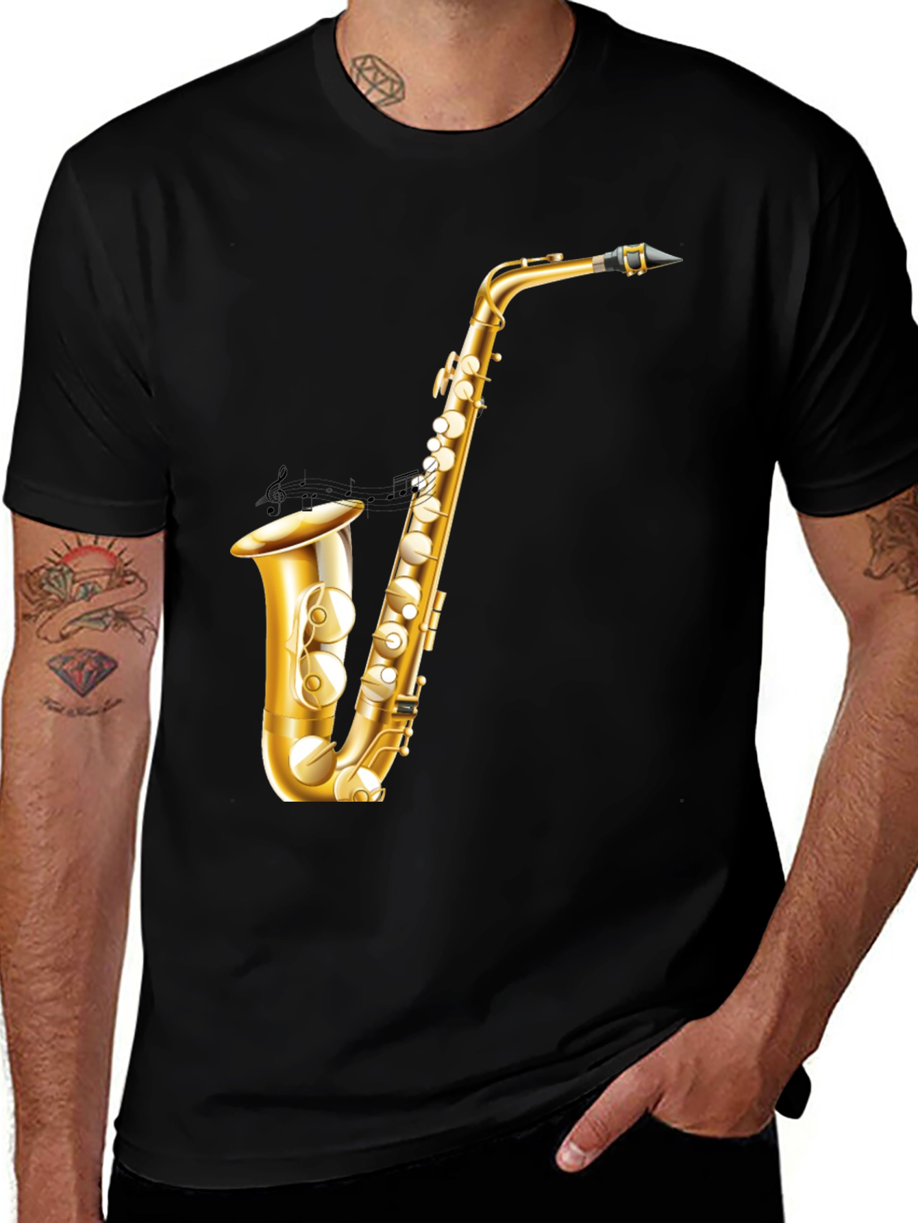 Variant 14 of Saxophone Graphic Tee - Musician Style Black T-Shirt