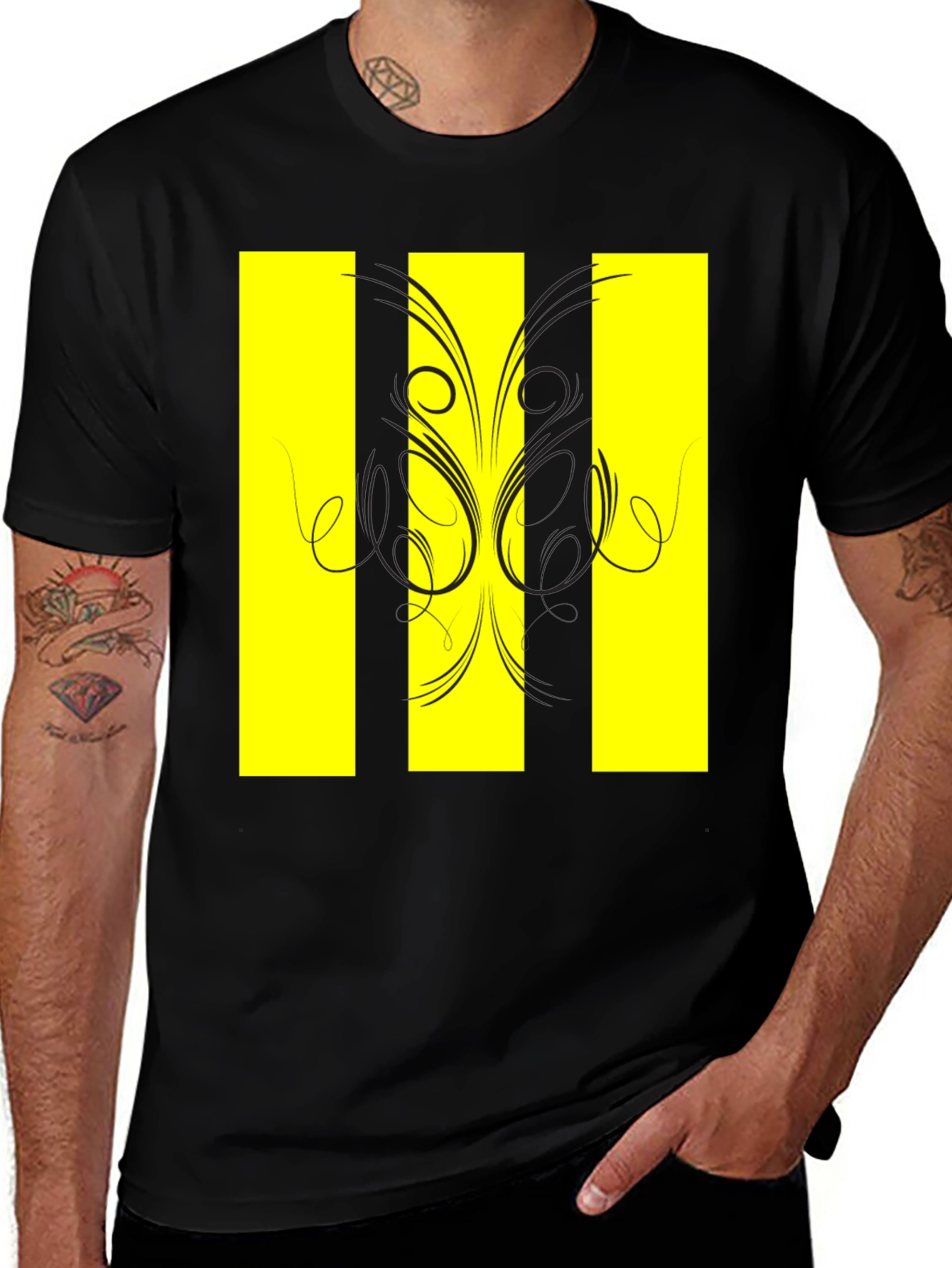 Variant 17 of Black T-Shirt with Yellow Stripe Design