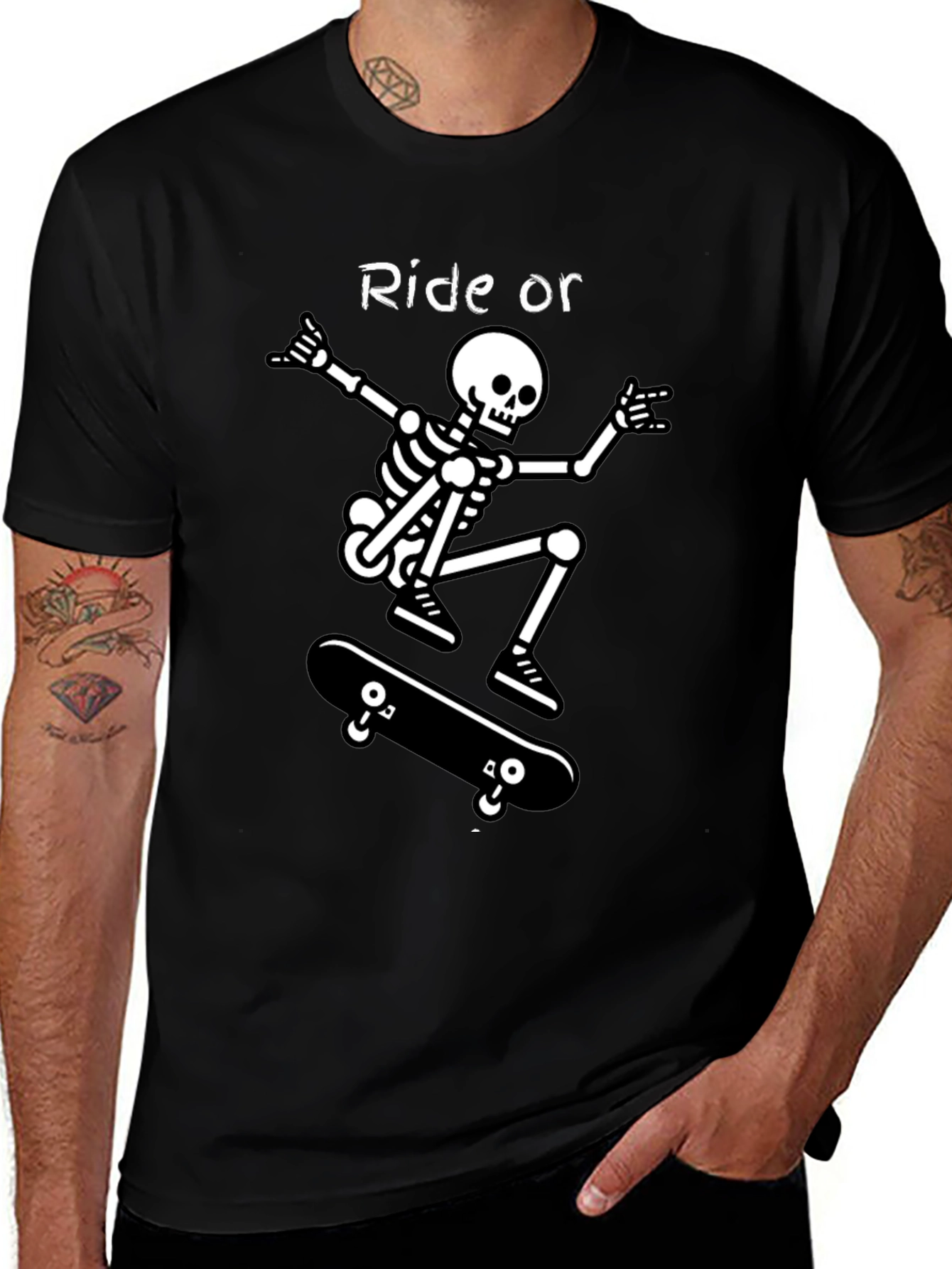 Ride or Die Skeleton Skateboarder Graphic Tee