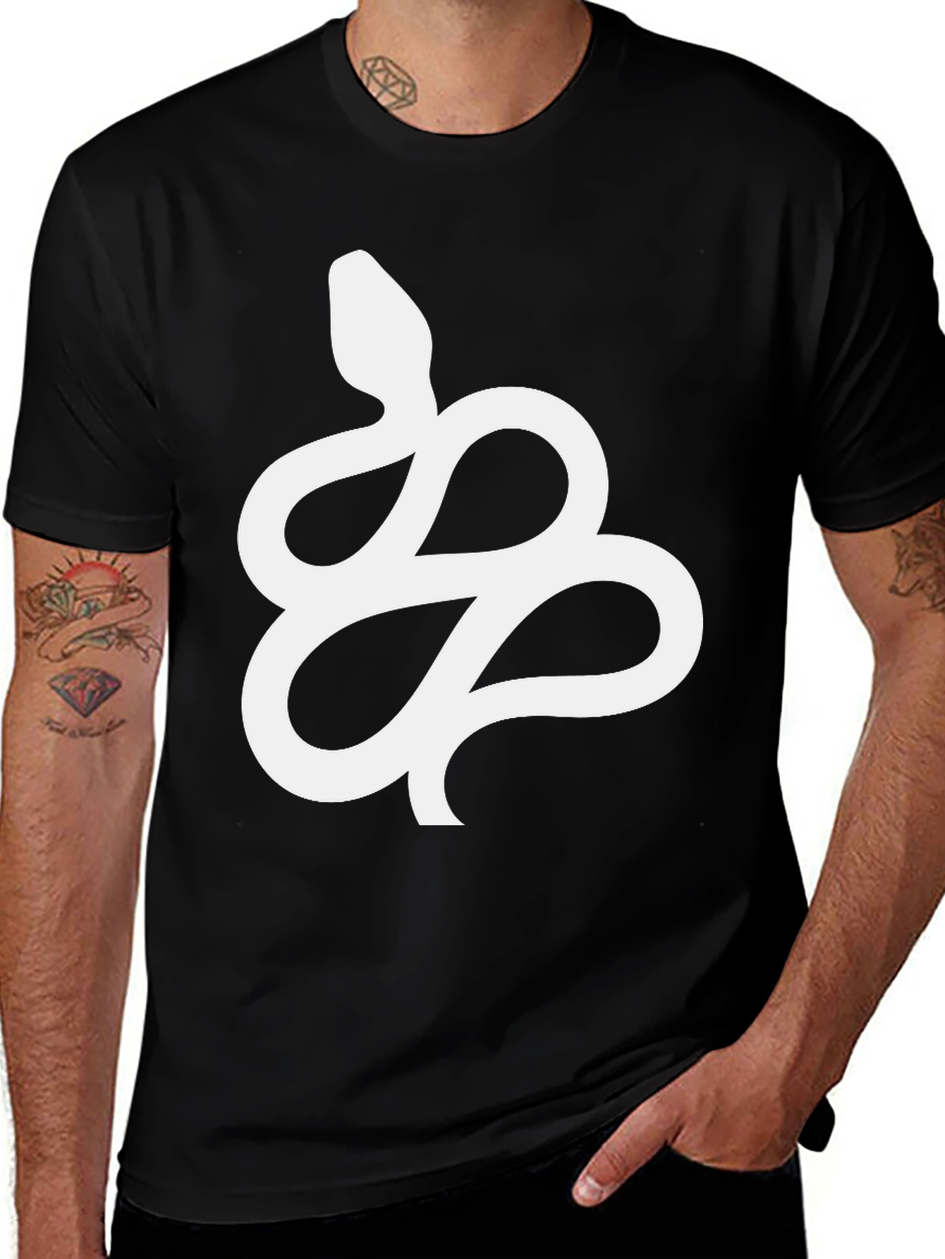 Variant 2 of Black T-Shirt with White Snake Design