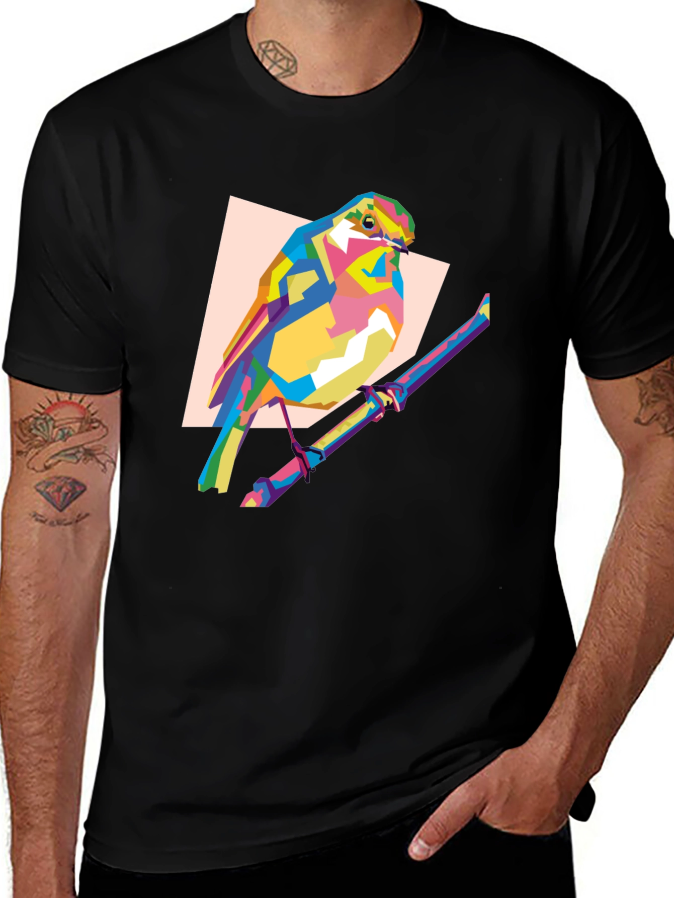 Variant 7 of Abstract Bird Graphic Tee - Colorful Pop Art Design