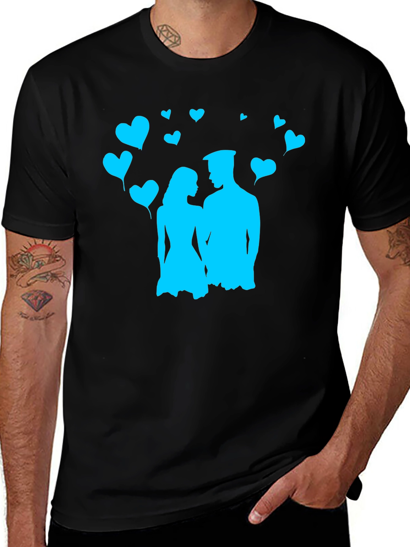 Variant 12 of Couple's Love T-Shirt - Black with Blue Heart Design
