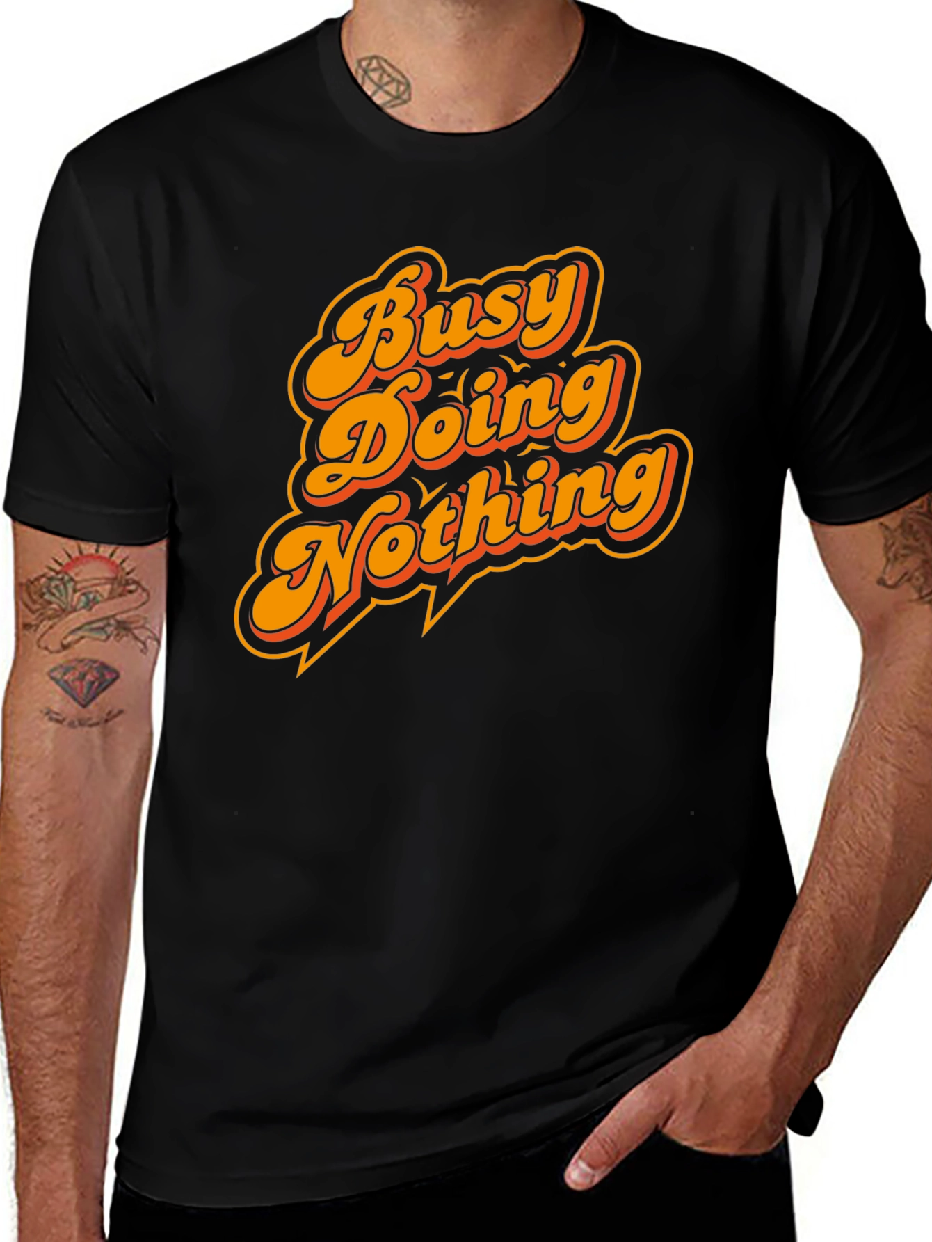 Variant 10 of Busy Doing Nothing Graphic Tee - Casual Black T-Shirt