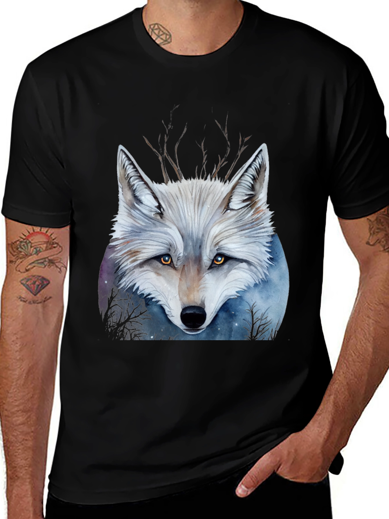 Variant 7 of Wolf Graphic Print Black T-Shirt
