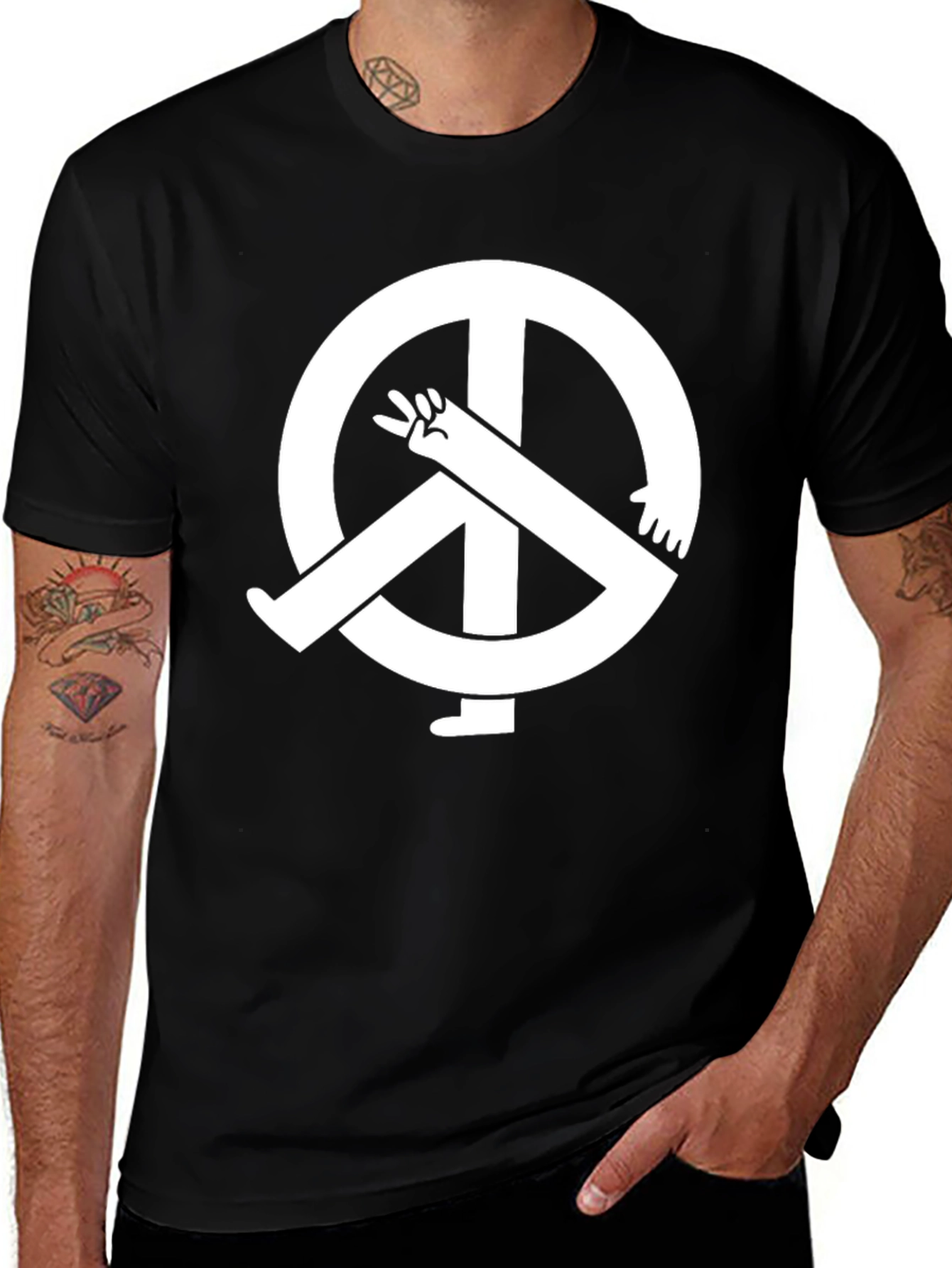 Variant 7 of Peace Symbol Graphic Tee - Black Cotton T-Shirt