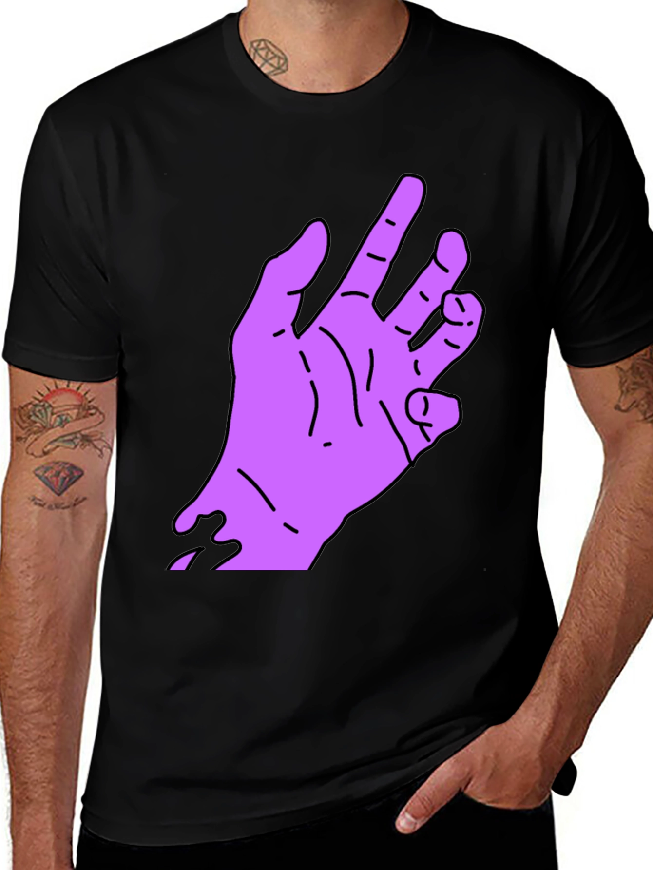 Variant 12 of Black T-Shirt with Purple Hand Graphic - Modern Style