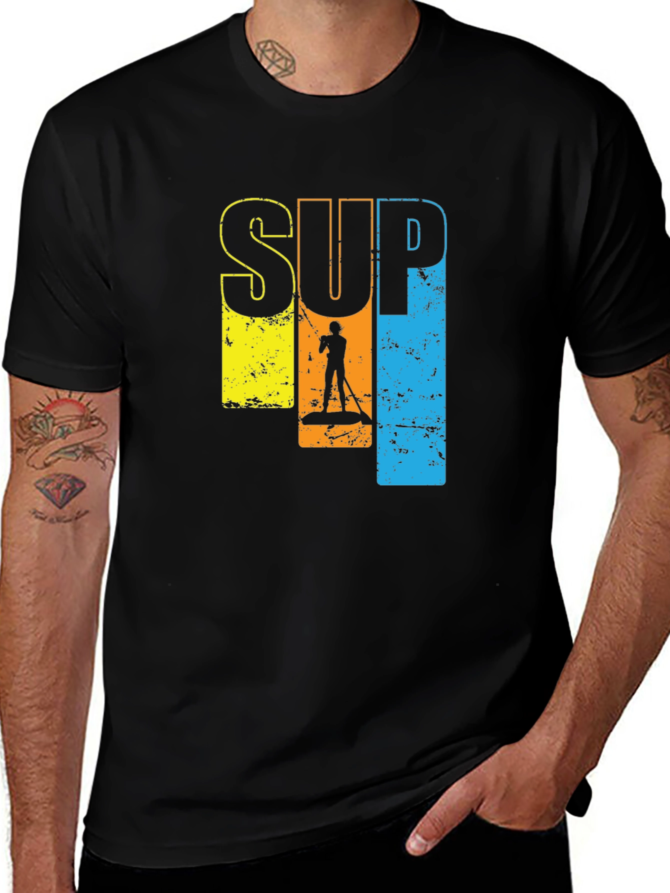 SUP Paddle Boarding Graphic T-Shirt - Black