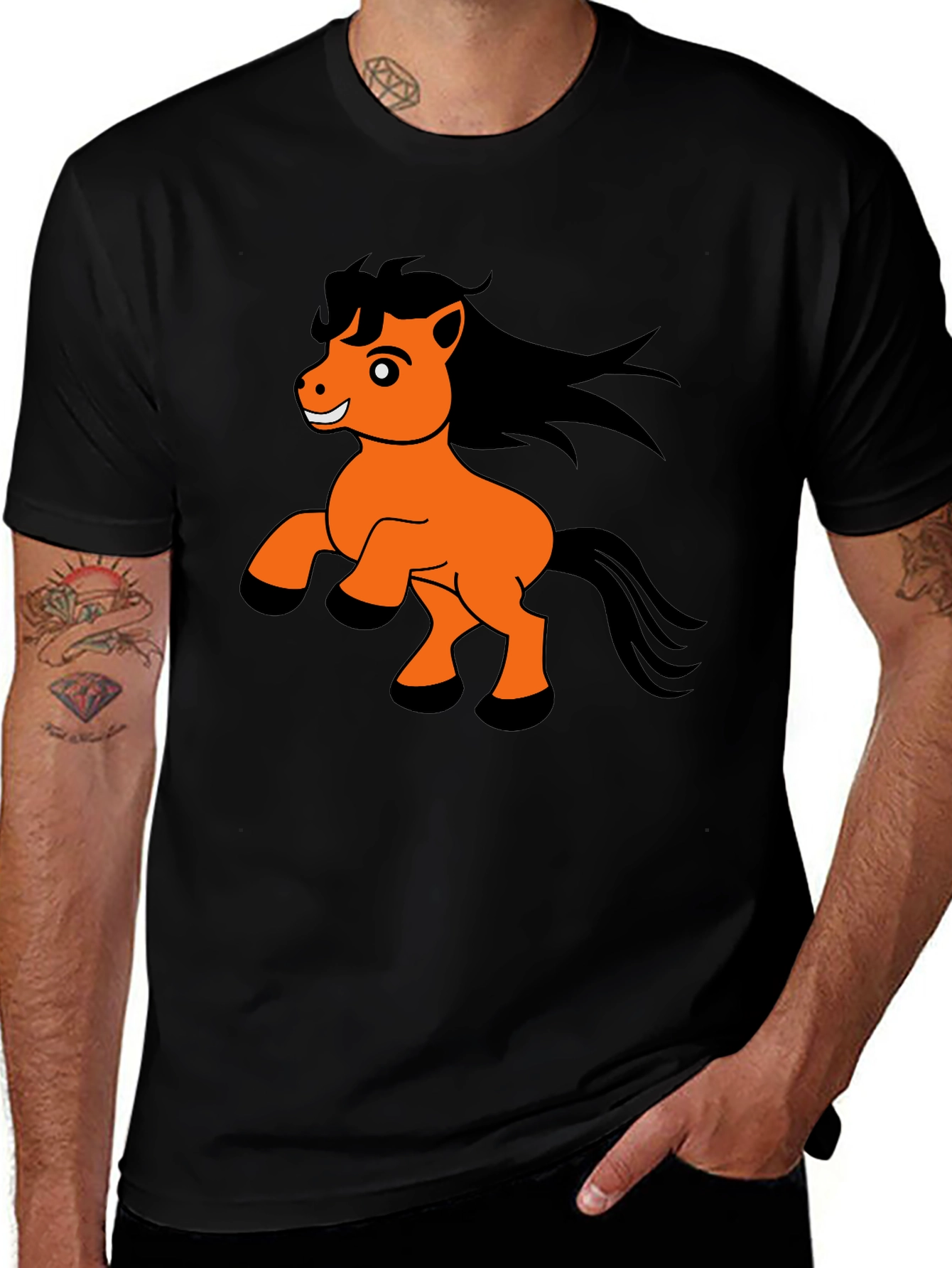 Variant 30 of Black T-Shirt with Cartoon Pony Print