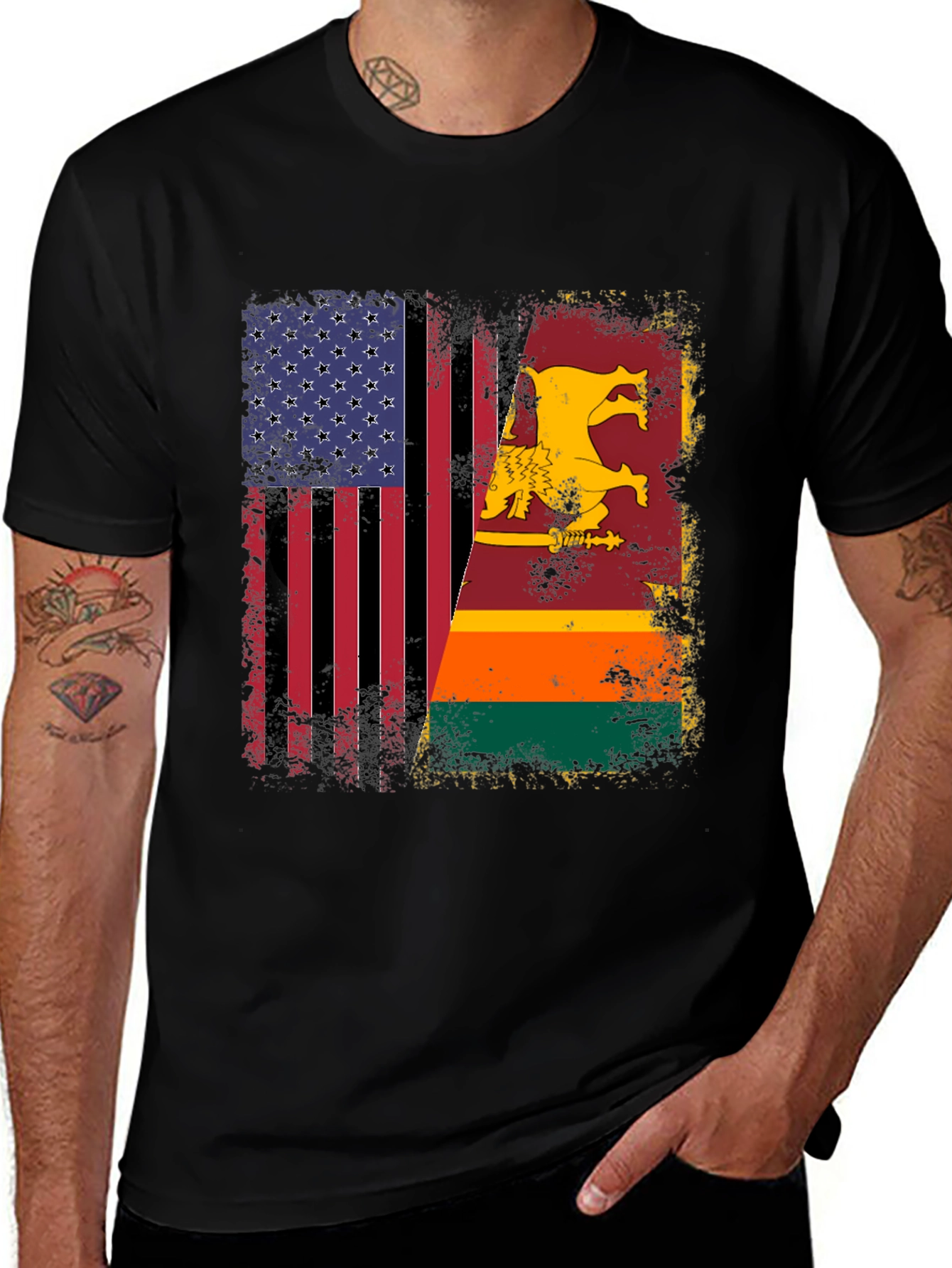 Variant 29 of USA & Sri Lanka Flag T-Shirt